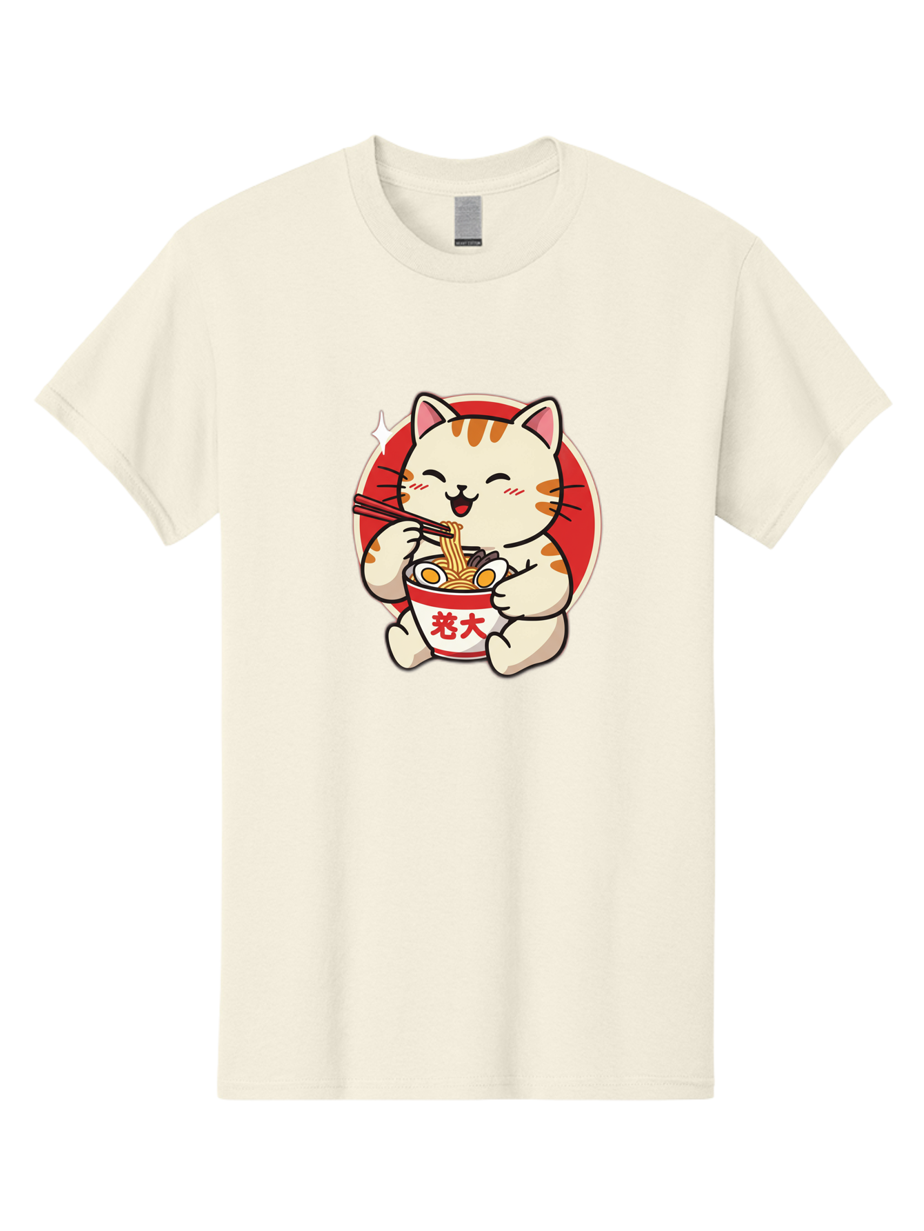 Cat-Eating-Ramen Men'S Graphic Tee, 100% Cotton, Comfortable Casual Summer Wear, Machine Washable, Cute Kitten Eating Ramen, Cartoon Cat With Chopsticks, Adorable Kitty Enjoying Noodles, Kawaii Animal, Orange Tabby Cat, Bowl Of Ramen, Baa276