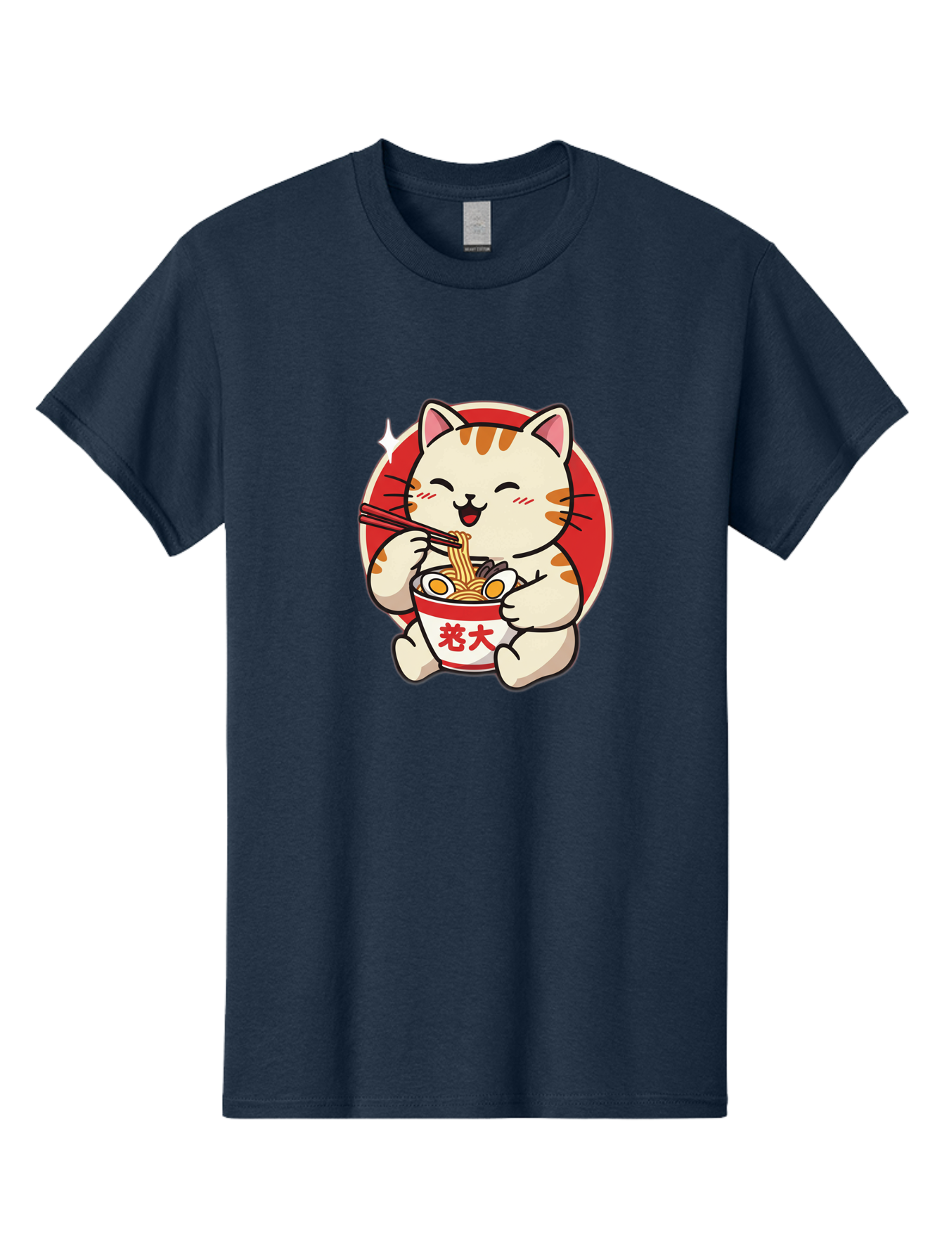 Cat-Eating-Ramen Men'S Graphic Tee, 100% Cotton, Comfortable Casual Summer Wear, Machine Washable, Cute Kitten Eating Ramen, Cartoon Cat With Chopsticks, Adorable Kitty Enjoying Noodles, Kawaii Animal, Orange Tabby Cat, Bowl Of Ramen, Baa276