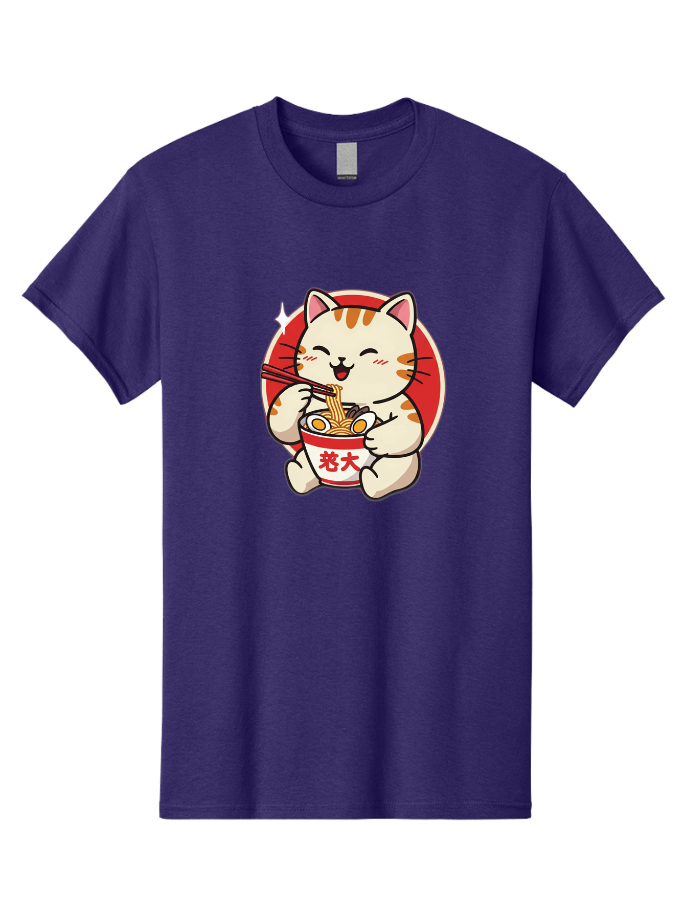 Cat-Eating-Ramen Men'S Graphic Tee, 100% Cotton, Comfortable Casual Summer Wear, Machine Washable, Cute Kitten Eating Ramen, Cartoon Cat With Chopsticks, Adorable Kitty Enjoying Noodles, Kawaii Animal, Orange Tabby Cat, Bowl Of Ramen, Baa276