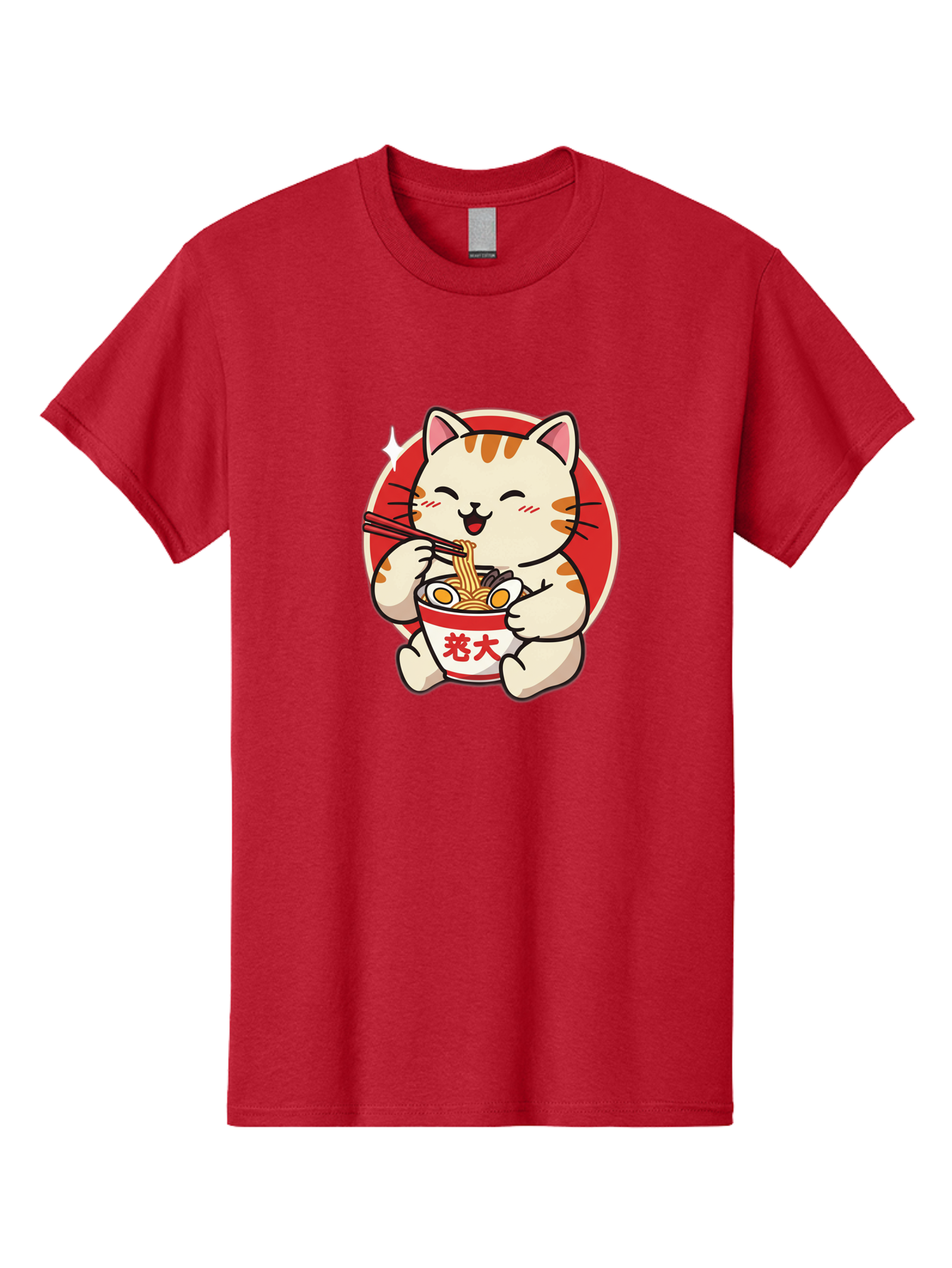 Cat-Eating-Ramen Men'S Graphic Tee, 100% Cotton, Comfortable Casual Summer Wear, Machine Washable, Cute Kitten Eating Ramen, Cartoon Cat With Chopsticks, Adorable Kitty Enjoying Noodles, Kawaii Animal, Orange Tabby Cat, Bowl Of Ramen, Baa276