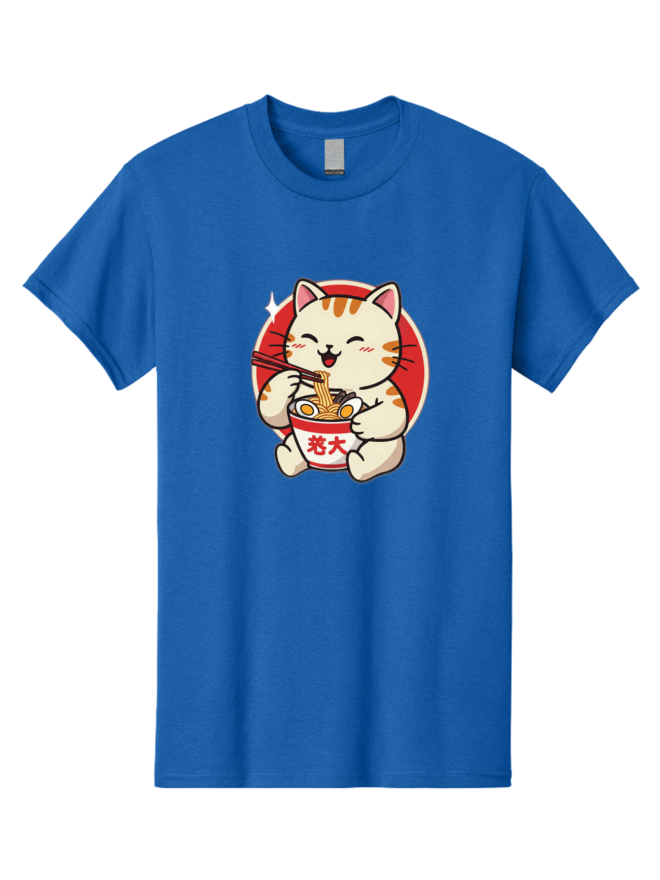 Cat-Eating-Ramen Men'S Graphic Tee, 100% Cotton, Comfortable Casual Summer Wear, Machine Washable, Cute Kitten Eating Ramen, Cartoon Cat With Chopsticks, Adorable Kitty Enjoying Noodles, Kawaii Animal, Orange Tabby Cat, Bowl Of Ramen, Baa276