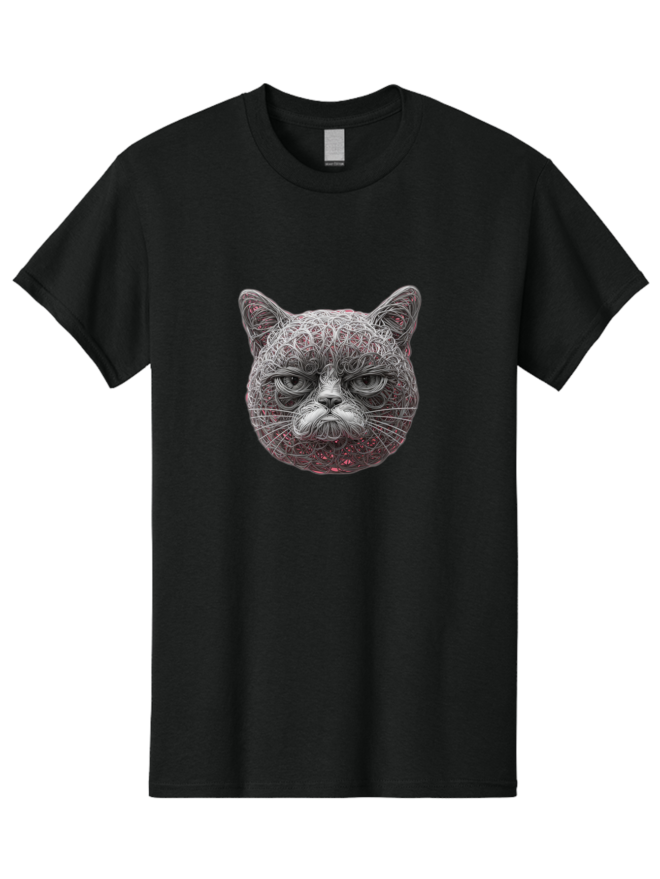 Cat-Face Men'S Graphic Tee, 100% Cotton, Comfortable Casual Summer Wear, Machine Washable, Detailed Cat Face, Intricate Line Art, Whimsical Feline Design, Bold Illustration, Expressive Cat Features, Abstract Cat Portrait, Swirling Patterns, Baa277