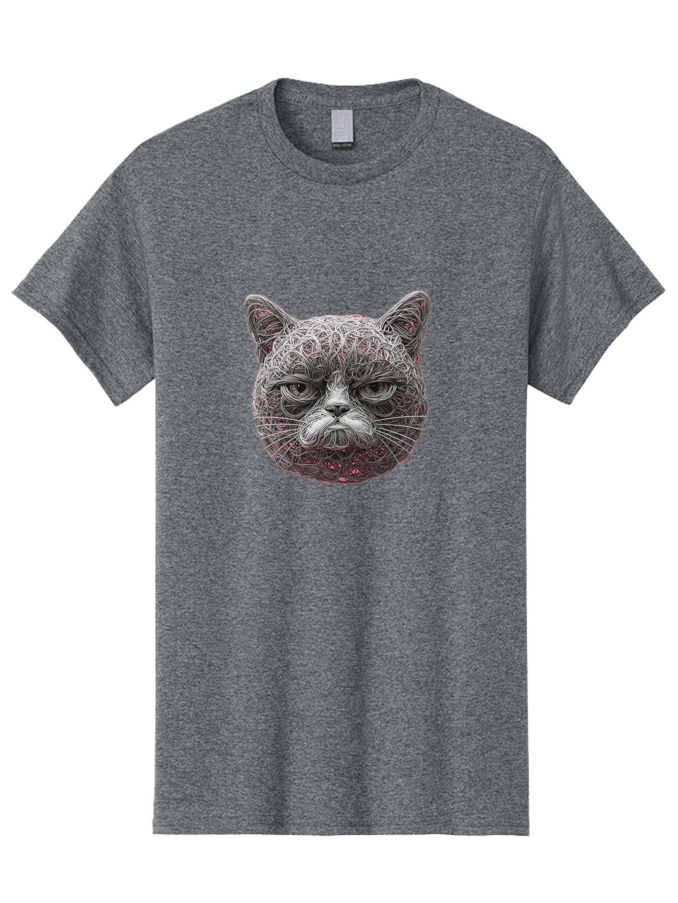 Cat-Face Men'S Graphic Tee, 100% Cotton, Comfortable Casual Summer Wear, Machine Washable, Detailed Cat Face, Intricate Line Art, Whimsical Feline Design, Bold Illustration, Expressive Cat Features, Abstract Cat Portrait, Swirling Patterns, Baa277