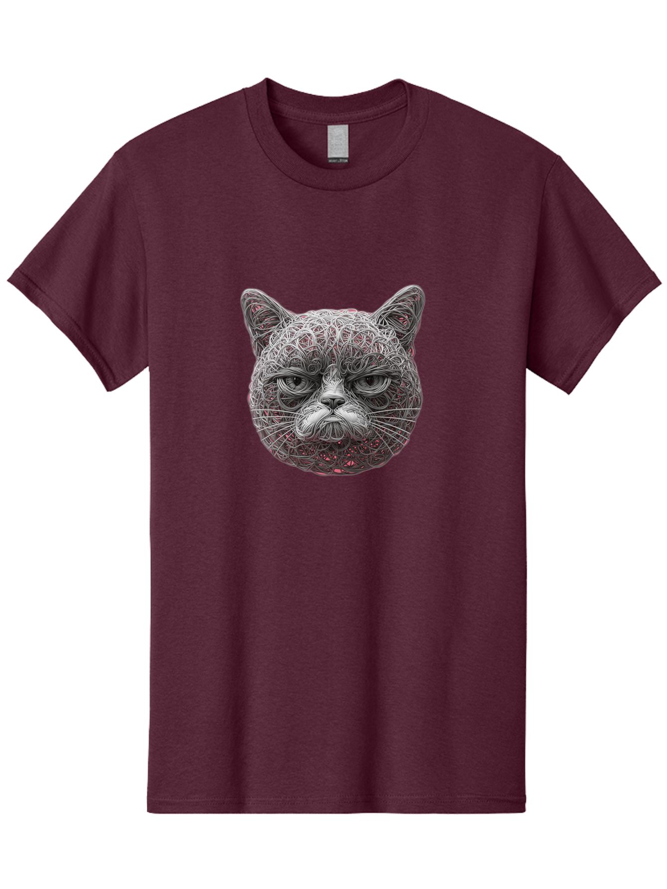 Cat-Face Men'S Graphic Tee, 100% Cotton, Comfortable Casual Summer Wear, Machine Washable, Detailed Cat Face, Intricate Line Art, Whimsical Feline Design, Bold Illustration, Expressive Cat Features, Abstract Cat Portrait, Swirling Patterns, Baa277