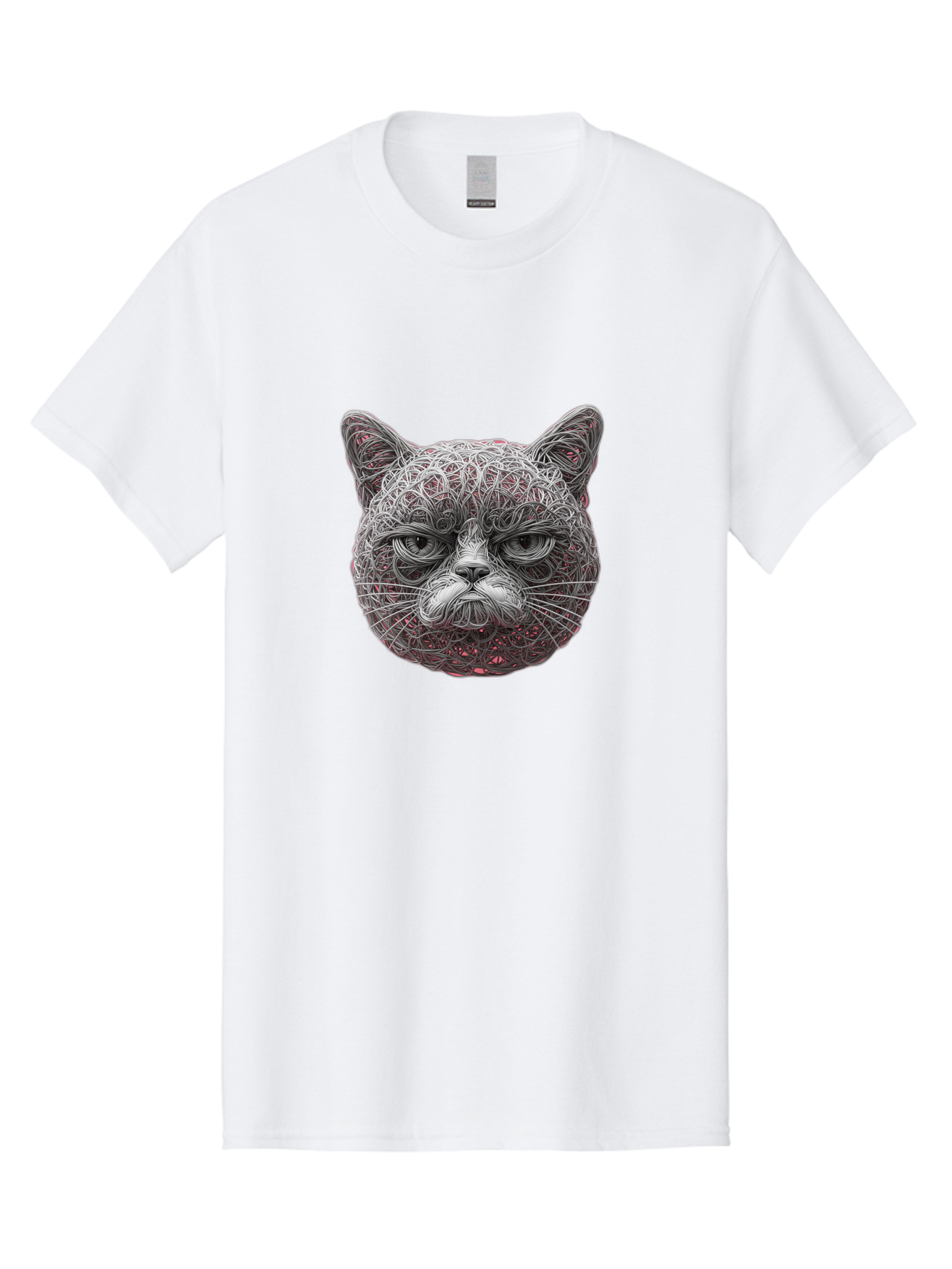Cat-Face Men'S Graphic Tee, 100% Cotton, Comfortable Casual Summer Wear, Machine Washable, Detailed Cat Face, Intricate Line Art, Whimsical Feline Design, Bold Illustration, Expressive Cat Features, Abstract Cat Portrait, Swirling Patterns, Baa277