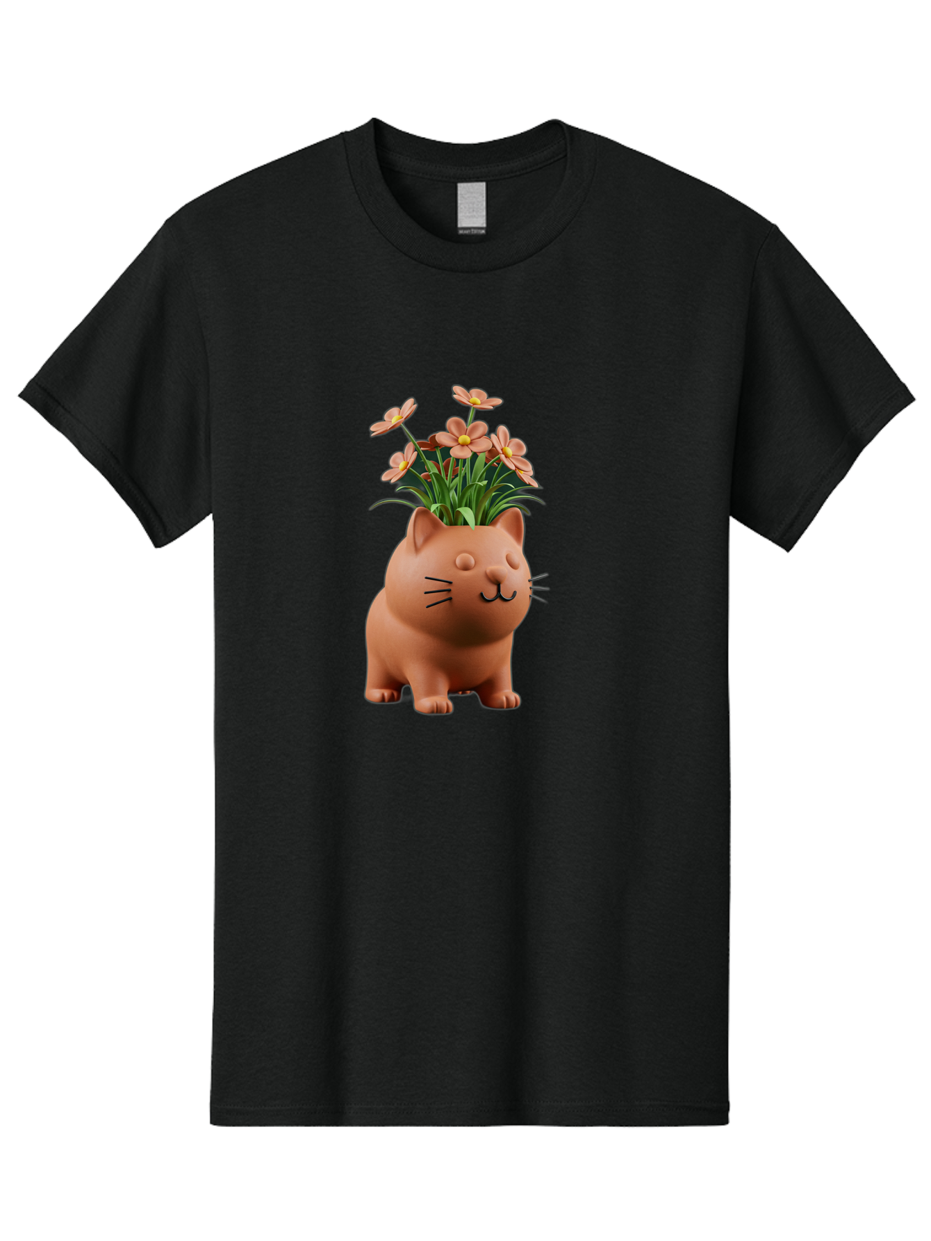 Cat-Planter Men'S Graphic Tee, 100% Cotton, Comfortable Casual Summer Wear, Machine Washable, Cat Planter, Flower Pot, Pink Flowers, Cute Cat Design, Home Decor, Garden Decor, Whimsical Planter, Adorable Cat Baa278