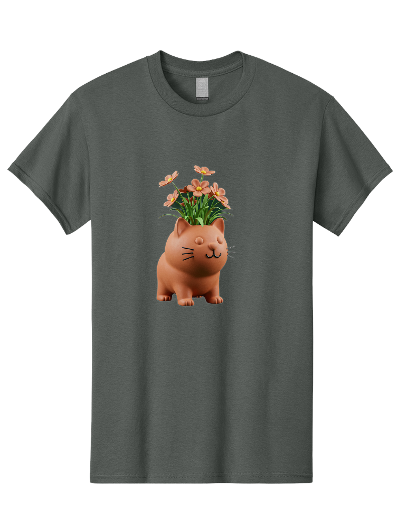Cat-Planter Men'S Graphic Tee, 100% Cotton, Comfortable Casual Summer Wear, Machine Washable, Cat Planter, Flower Pot, Pink Flowers, Cute Cat Design, Home Decor, Garden Decor, Whimsical Planter, Adorable Cat Baa278
