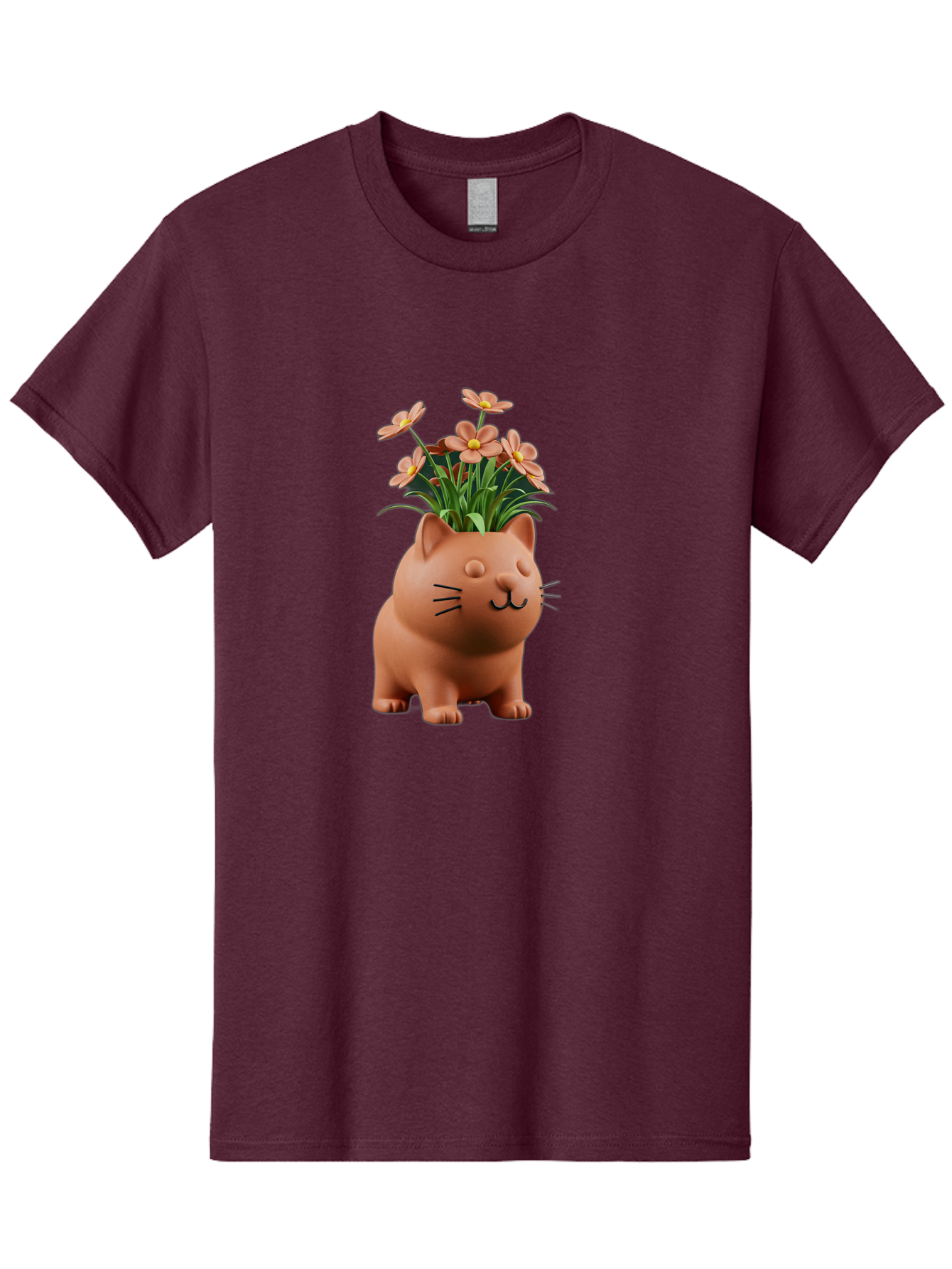 Cat-Planter Men'S Graphic Tee, 100% Cotton, Comfortable Casual Summer Wear, Machine Washable, Cat Planter, Flower Pot, Pink Flowers, Cute Cat Design, Home Decor, Garden Decor, Whimsical Planter, Adorable Cat Baa278