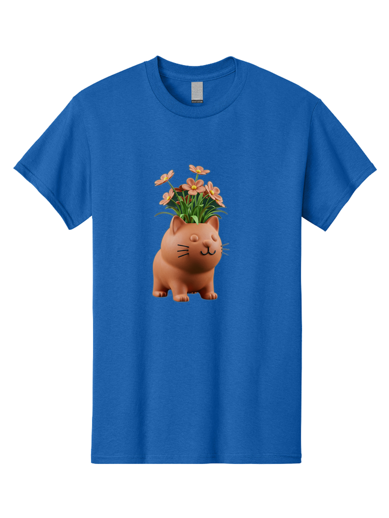 Cat-Planter Men'S Graphic Tee, 100% Cotton, Comfortable Casual Summer Wear, Machine Washable, Cat Planter, Flower Pot, Pink Flowers, Cute Cat Design, Home Decor, Garden Decor, Whimsical Planter, Adorable Cat Baa278