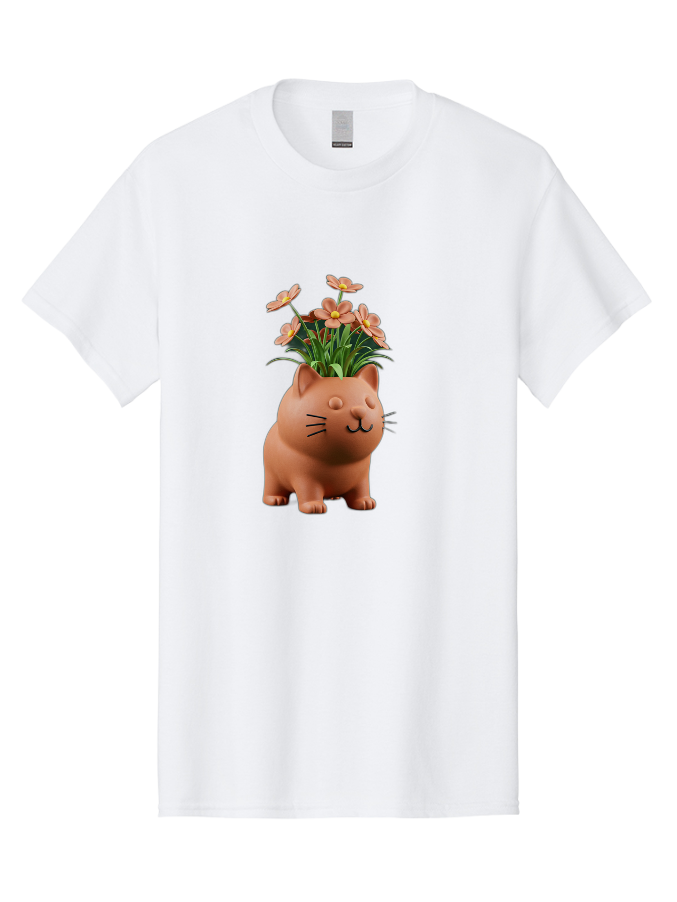 Cat-Planter Men'S Graphic Tee, 100% Cotton, Comfortable Casual Summer Wear, Machine Washable, Cat Planter, Flower Pot, Pink Flowers, Cute Cat Design, Home Decor, Garden Decor, Whimsical Planter, Adorable Cat Baa278