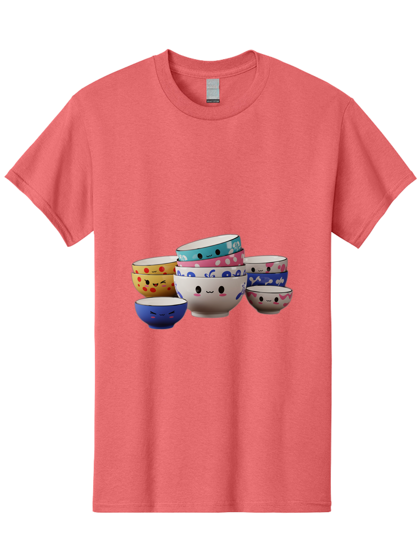 Cereal-Bowls Men'S Graphic Tee, 100% Cotton, Comfortable Casual Summer Wear, Machine Washable, Stacked Ceramic Bowls, Colorful Designs, Fun Patterns, Emotive Faces, Playful Tableware, Kawaii Style, Adorable Kitchenware, Vibrant Colors, Baa281