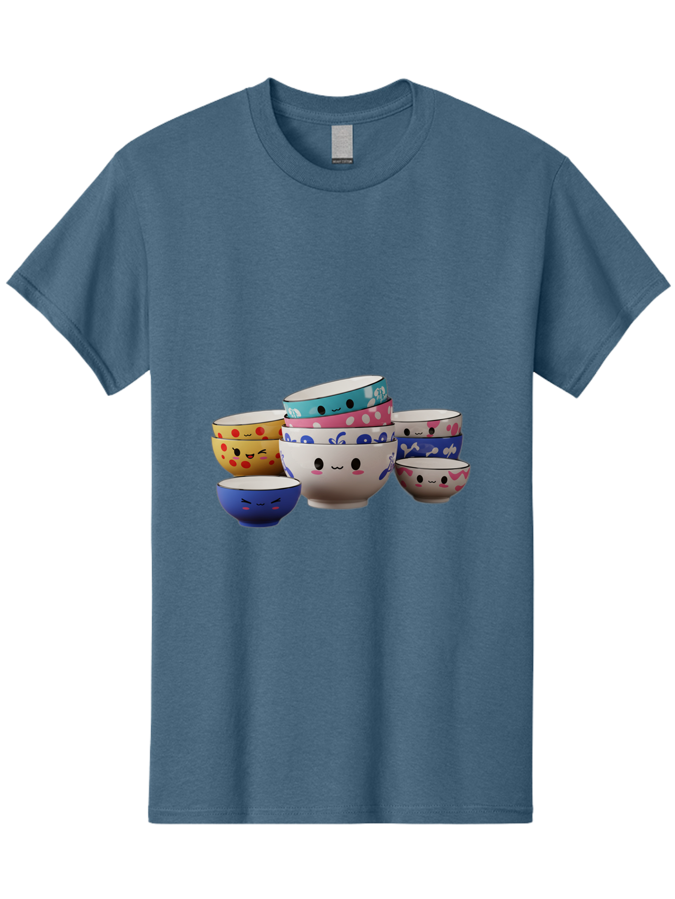 Cereal-Bowls Men'S Graphic Tee, 100% Cotton, Comfortable Casual Summer Wear, Machine Washable, Stacked Ceramic Bowls, Colorful Designs, Fun Patterns, Emotive Faces, Playful Tableware, Kawaii Style, Adorable Kitchenware, Vibrant Colors, Baa281