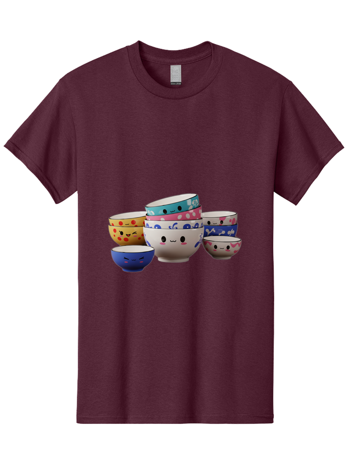 Cereal-Bowls Men'S Graphic Tee, 100% Cotton, Comfortable Casual Summer Wear, Machine Washable, Stacked Ceramic Bowls, Colorful Designs, Fun Patterns, Emotive Faces, Playful Tableware, Kawaii Style, Adorable Kitchenware, Vibrant Colors, Baa281