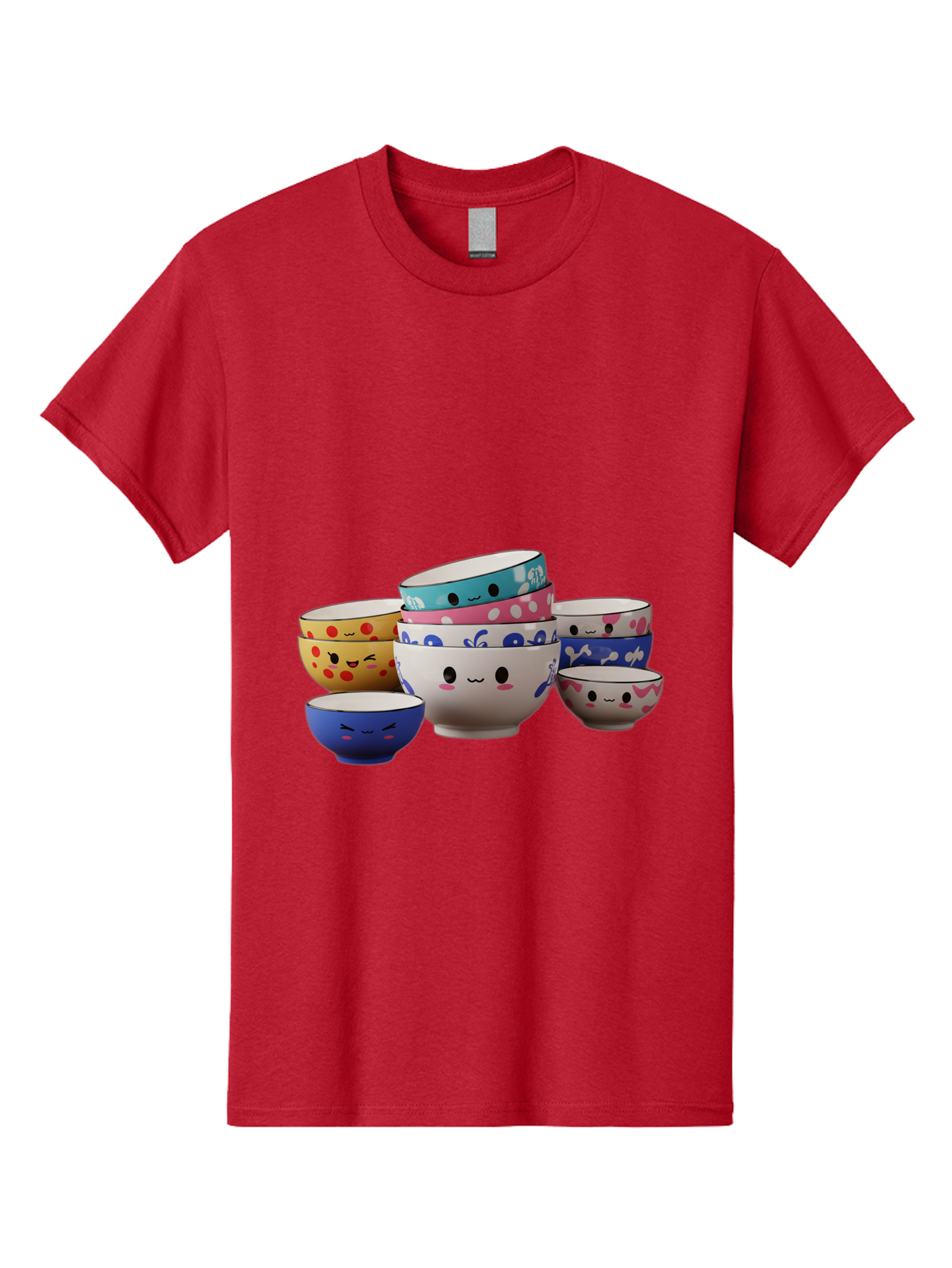 Cereal-Bowls Men'S Graphic Tee, 100% Cotton, Comfortable Casual Summer Wear, Machine Washable, Stacked Ceramic Bowls, Colorful Designs, Fun Patterns, Emotive Faces, Playful Tableware, Kawaii Style, Adorable Kitchenware, Vibrant Colors, Baa281