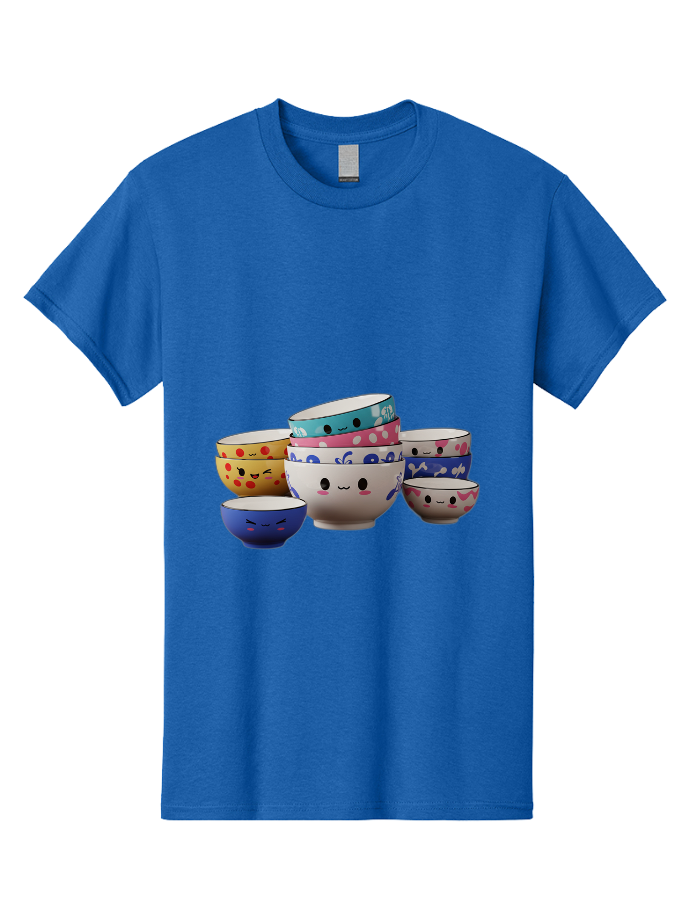 Cereal-Bowls Men'S Graphic Tee, 100% Cotton, Comfortable Casual Summer Wear, Machine Washable, Stacked Ceramic Bowls, Colorful Designs, Fun Patterns, Emotive Faces, Playful Tableware, Kawaii Style, Adorable Kitchenware, Vibrant Colors, Baa281