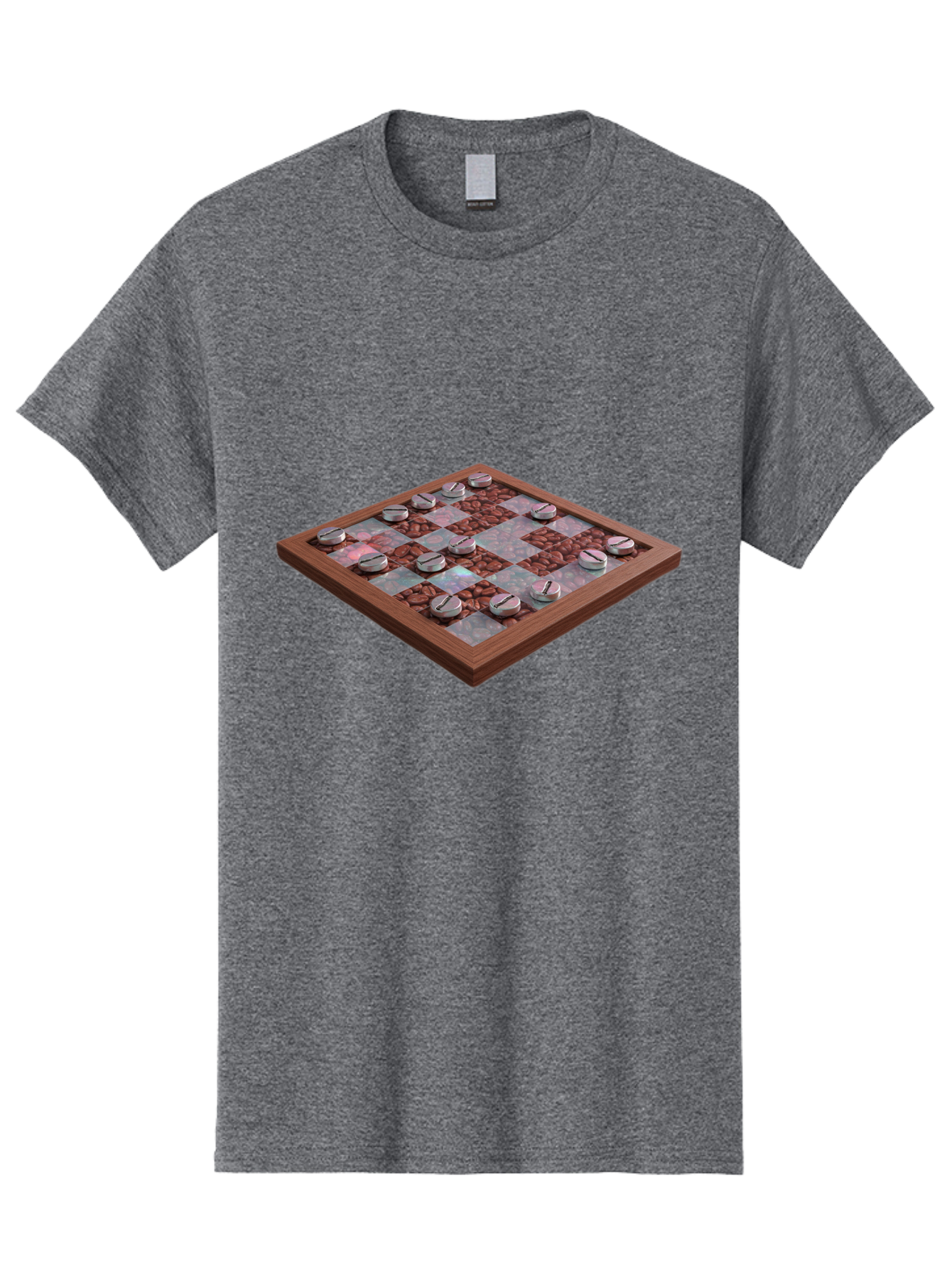 Checkerboard Men'S Graphic Tee, 100% Cotton, Comfortable Casual Summer Wear, Machine Washable, Checkers Game Board, Wooden Checkersboard, Strategy Game, Brown And Gray Checkerboard Pattern, Checkers Pieces, Game Night, Board Game, Baa282