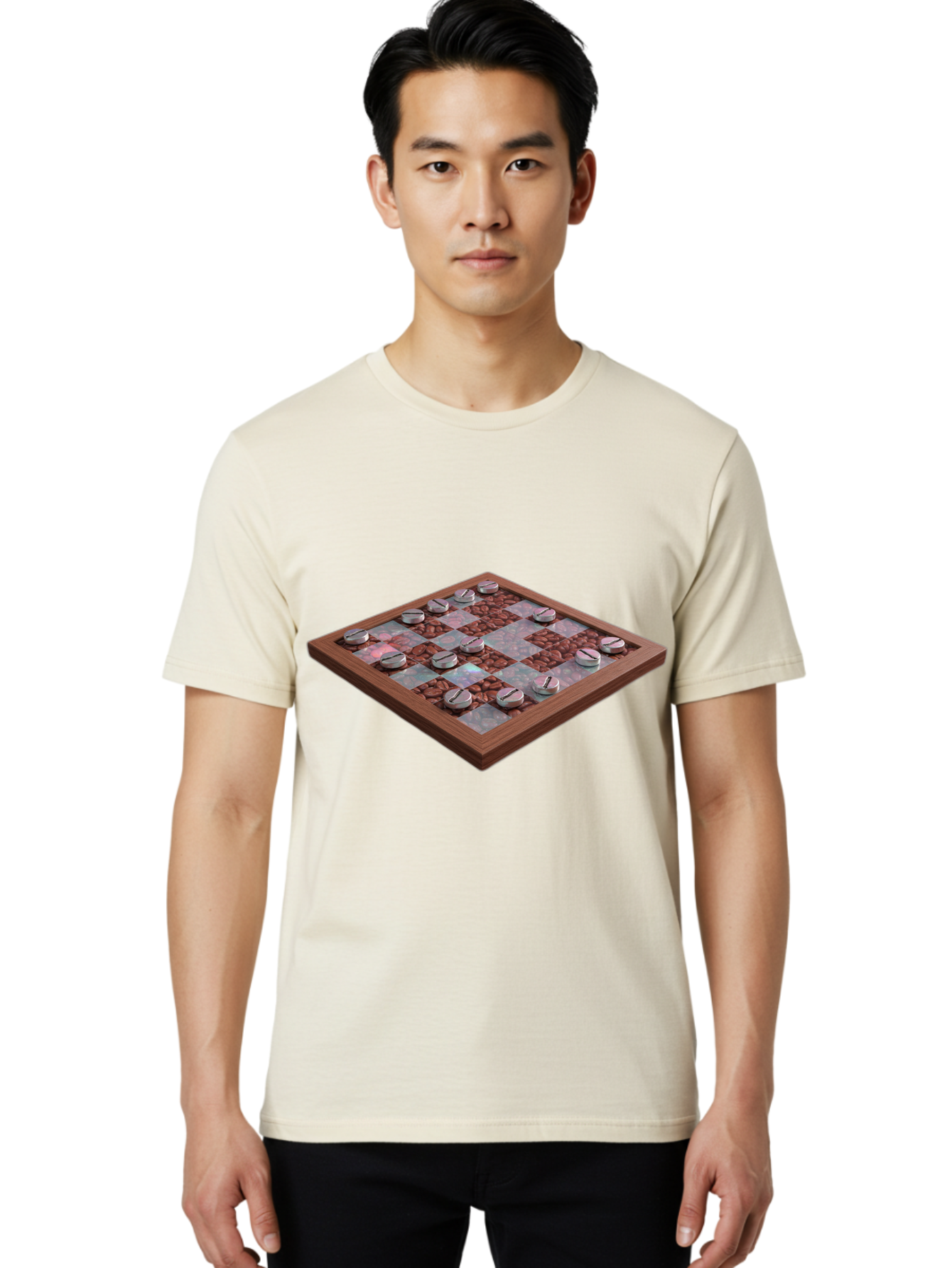 Checkerboard Men'S Graphic Tee, 100% Cotton, Comfortable Casual Summer Wear, Machine Washable, Checkers Game Board, Wooden Checkersboard, Strategy Game, Brown And Gray Checkerboard Pattern, Checkers Pieces, Game Night, Board Game, Baa282