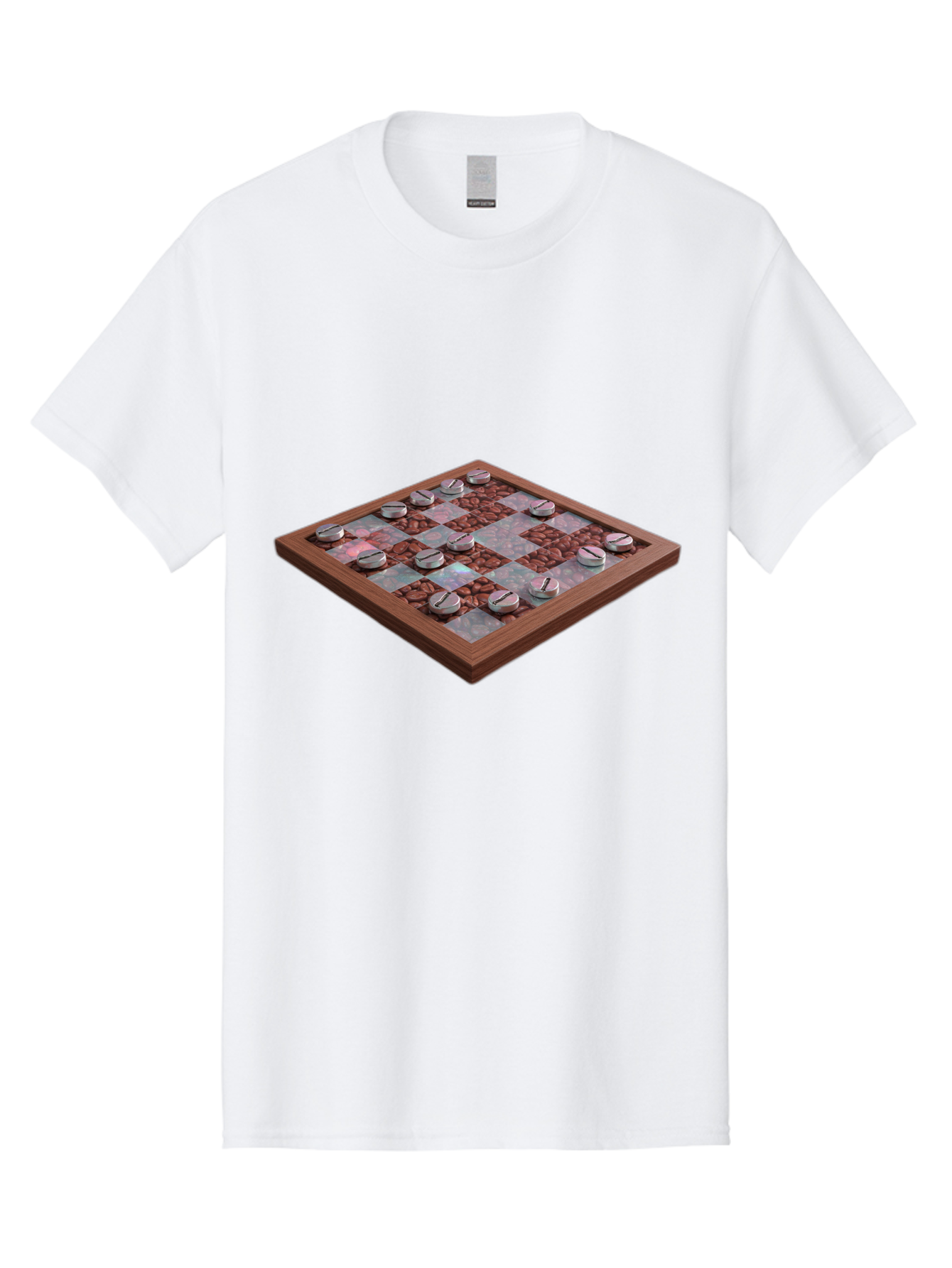 Checkerboard Men'S Graphic Tee, 100% Cotton, Comfortable Casual Summer Wear, Machine Washable, Checkers Game Board, Wooden Checkersboard, Strategy Game, Brown And Gray Checkerboard Pattern, Checkers Pieces, Game Night, Board Game, Baa282