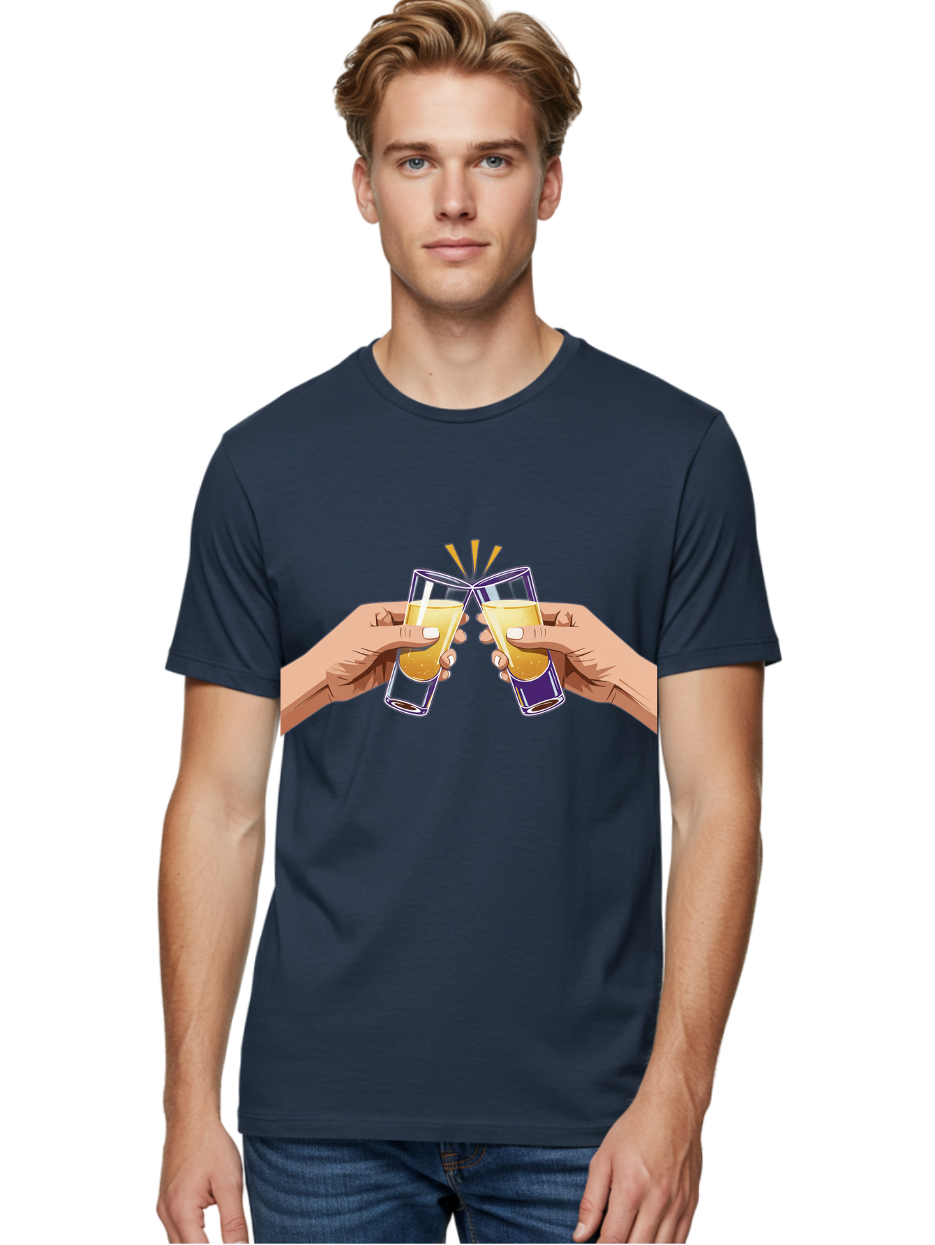 Cheers-1 Men'S Graphic Tee, 100% Cotton, Comfortable Casual Summer Wear, Machine Washable, Toasting Glasses, Celebratory Drinks, Champagne Toast, Beer Cheers, Happy Hour, Party Time, Festive Atmosphere, Social Gathering Baa283