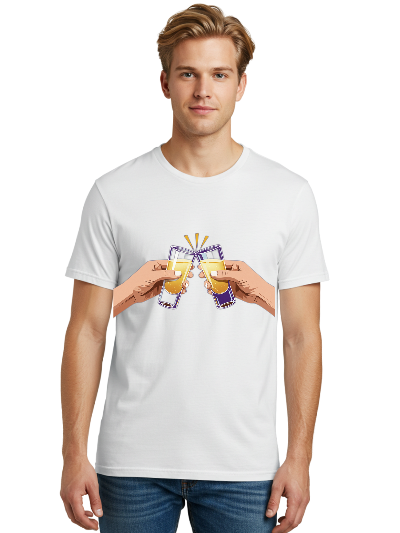 Cheers-1 Men'S Graphic Tee, 100% Cotton, Comfortable Casual Summer Wear, Machine Washable, Toasting Glasses, Celebratory Drinks, Champagne Toast, Beer Cheers, Happy Hour, Party Time, Festive Atmosphere, Social Gathering Baa283