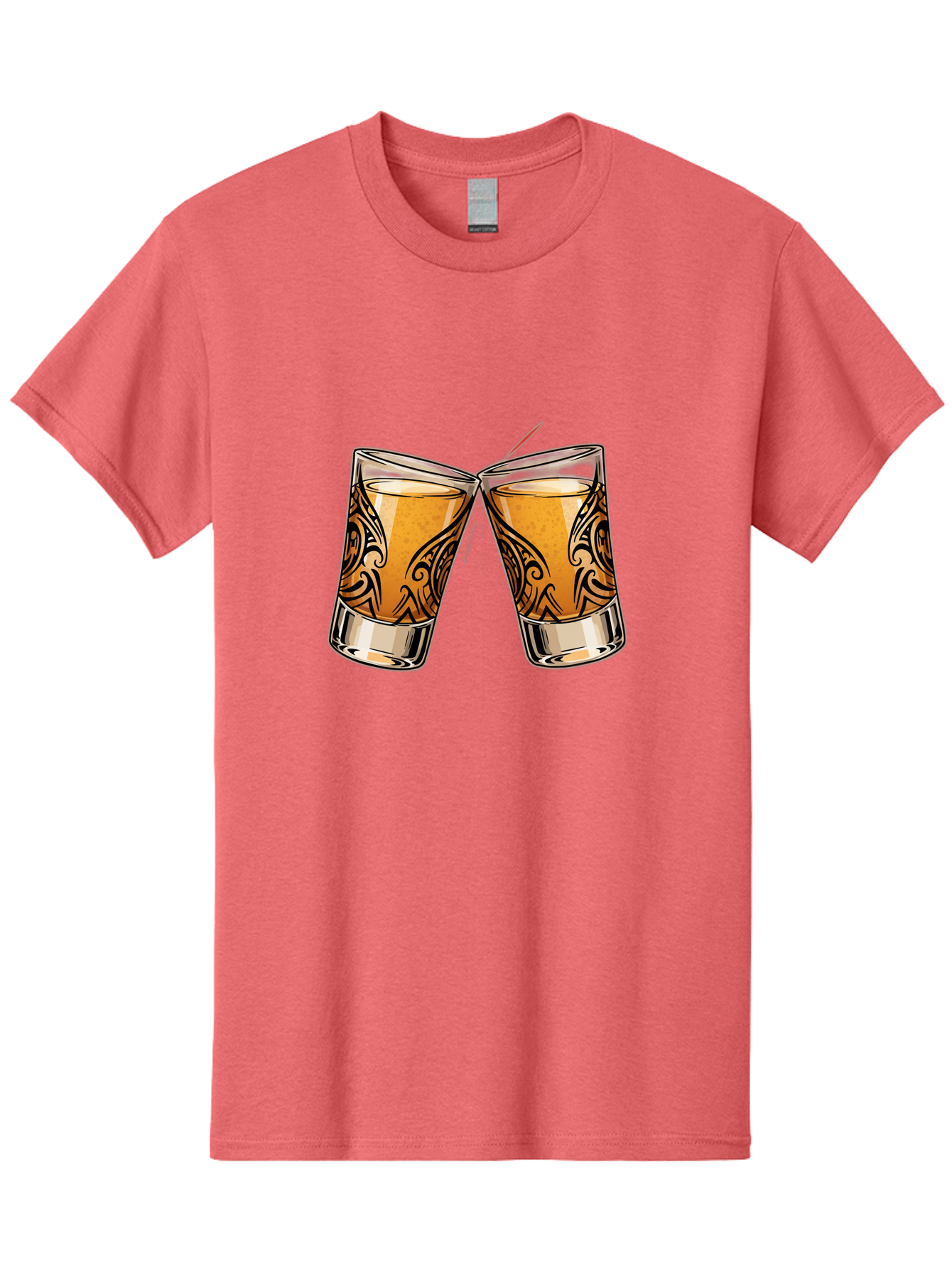 Cheers-2 Men'S Graphic Tee, 100% Cotton, Comfortable Casual Summer Wear, Machine Washable, Shot Glasses, Whiskey Glasses, Toasted Drinks, Cheers Moment, Social Gathering, Friendship Toast, Ornate Design, Glassware, Beverage, Celebratory Drink Baa284