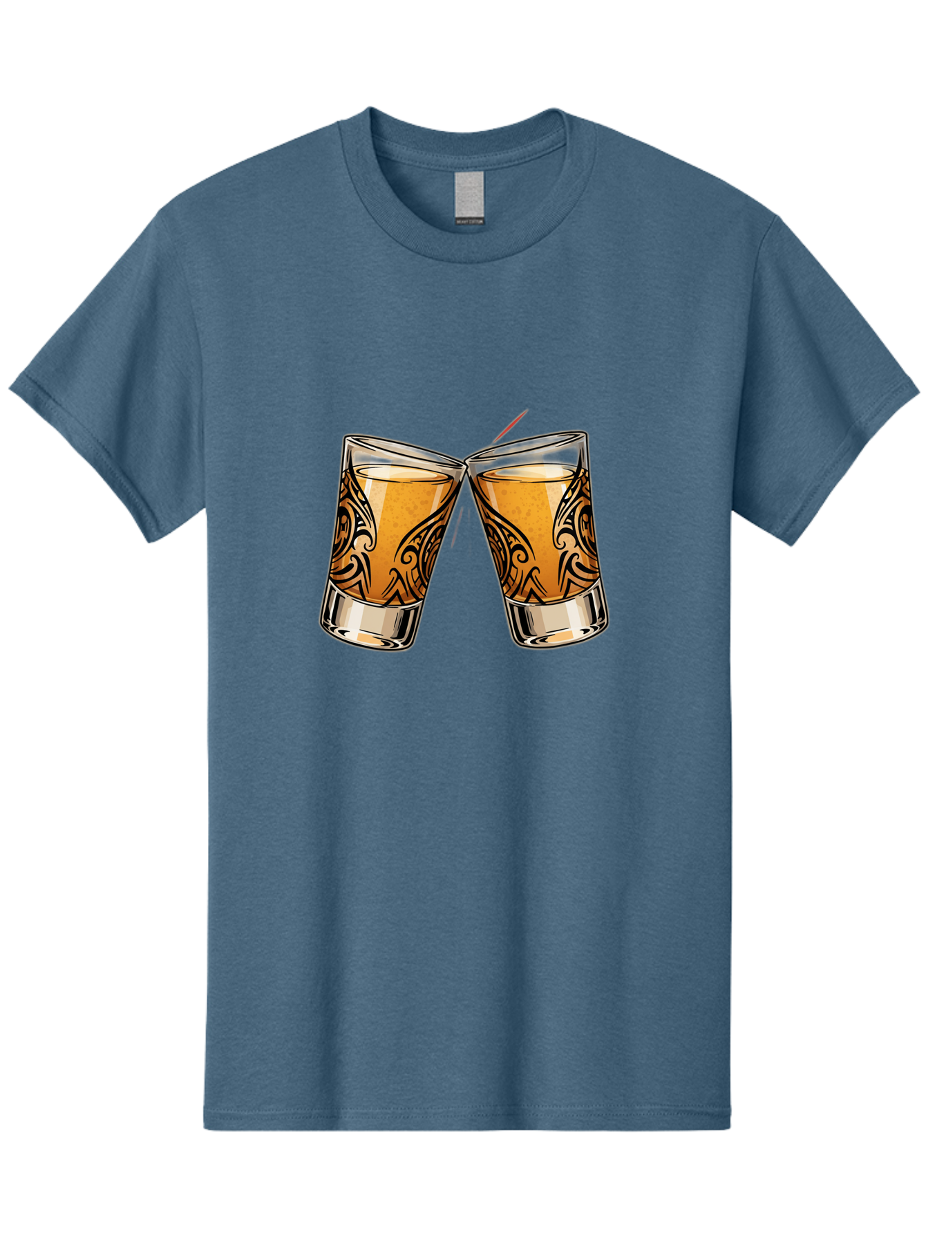 Cheers-2 Men'S Graphic Tee, 100% Cotton, Comfortable Casual Summer Wear, Machine Washable, Shot Glasses, Whiskey Glasses, Toasted Drinks, Cheers Moment, Social Gathering, Friendship Toast, Ornate Design, Glassware, Beverage, Celebratory Drink Baa284