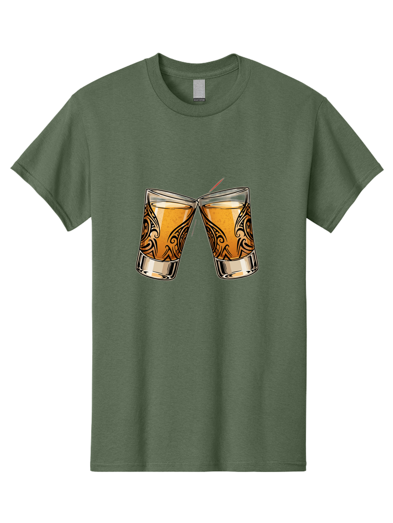 Cheers-2 Men'S Graphic Tee, 100% Cotton, Comfortable Casual Summer Wear, Machine Washable, Shot Glasses, Whiskey Glasses, Toasted Drinks, Cheers Moment, Social Gathering, Friendship Toast, Ornate Design, Glassware, Beverage, Celebratory Drink Baa284