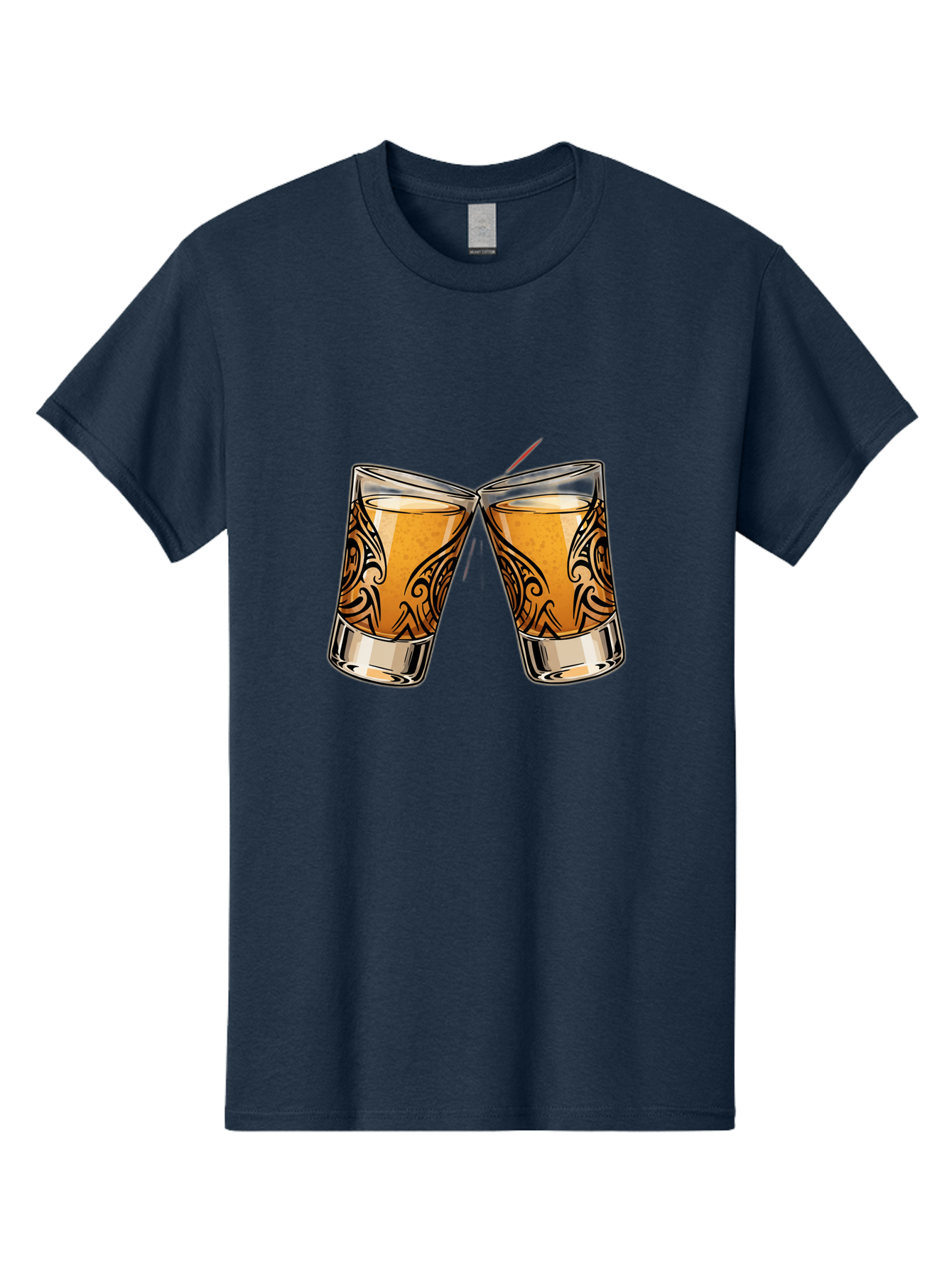 Cheers-2 Men'S Graphic Tee, 100% Cotton, Comfortable Casual Summer Wear, Machine Washable, Shot Glasses, Whiskey Glasses, Toasted Drinks, Cheers Moment, Social Gathering, Friendship Toast, Ornate Design, Glassware, Beverage, Celebratory Drink Baa284