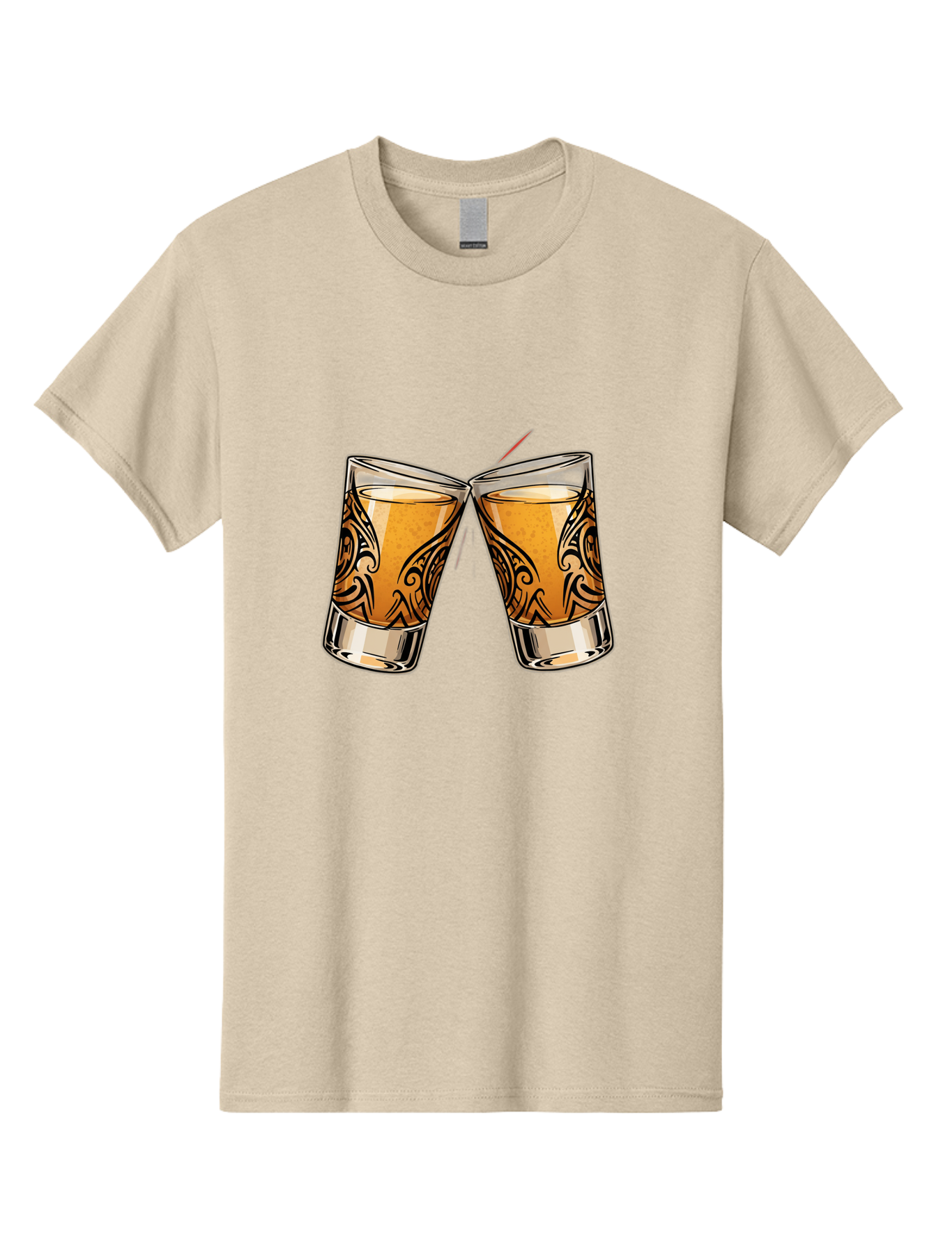 Cheers-2 Men'S Graphic Tee, 100% Cotton, Comfortable Casual Summer Wear, Machine Washable, Shot Glasses, Whiskey Glasses, Toasted Drinks, Cheers Moment, Social Gathering, Friendship Toast, Ornate Design, Glassware, Beverage, Celebratory Drink Baa284