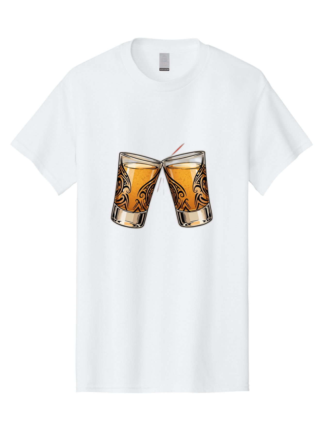 Cheers-2 Men'S Graphic Tee, 100% Cotton, Comfortable Casual Summer Wear, Machine Washable, Shot Glasses, Whiskey Glasses, Toasted Drinks, Cheers Moment, Social Gathering, Friendship Toast, Ornate Design, Glassware, Beverage, Celebratory Drink Baa284