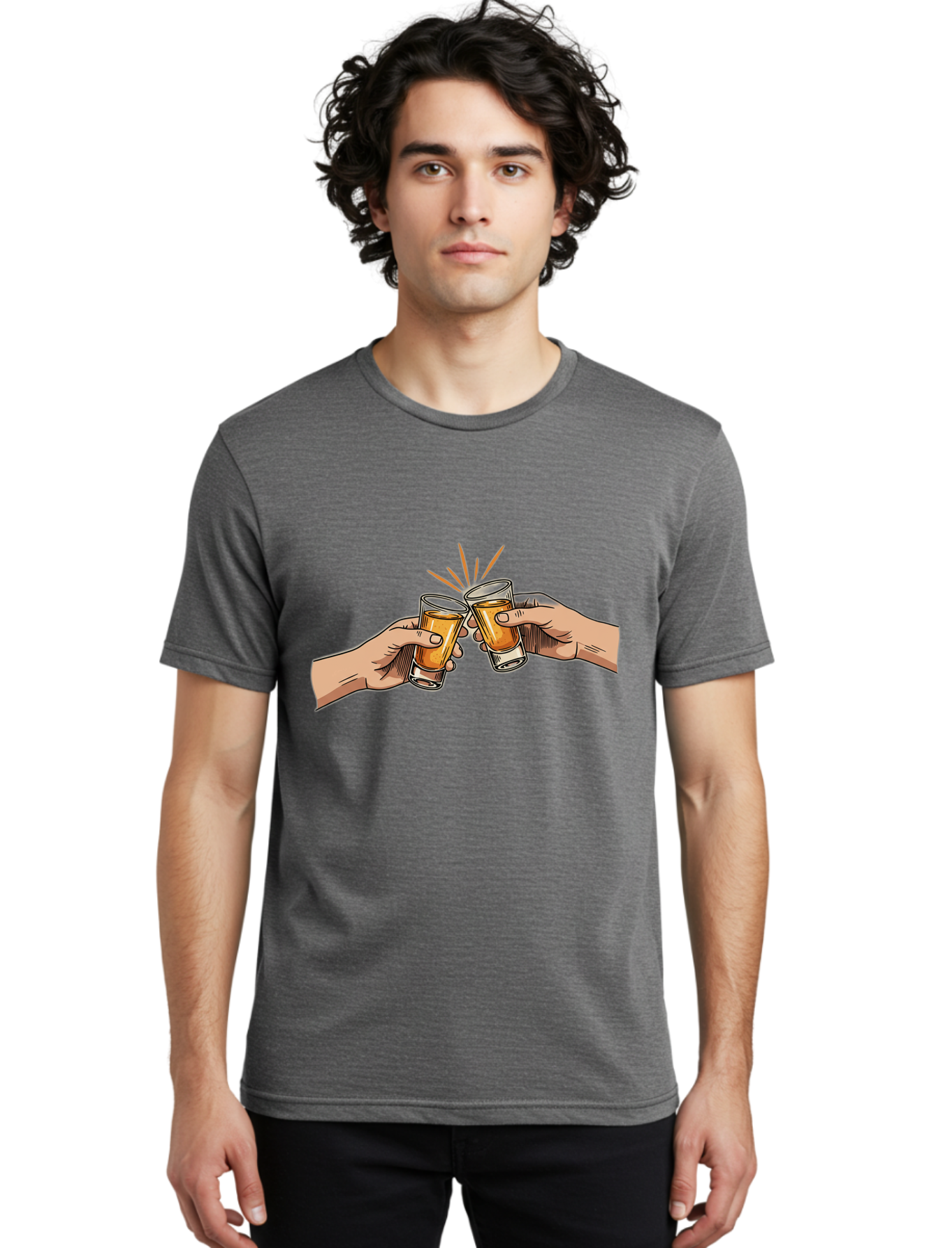 Cheers-3 Men'S Graphic Tee, 100% Cotton, Comfortable Casual Summer Wear, Machine Washable, Clinking Glasses, Beer Cheers, Toast Together, Celebratory Drinks, Friendship Bonding, Social Gathering, Adult Beverages Baa285