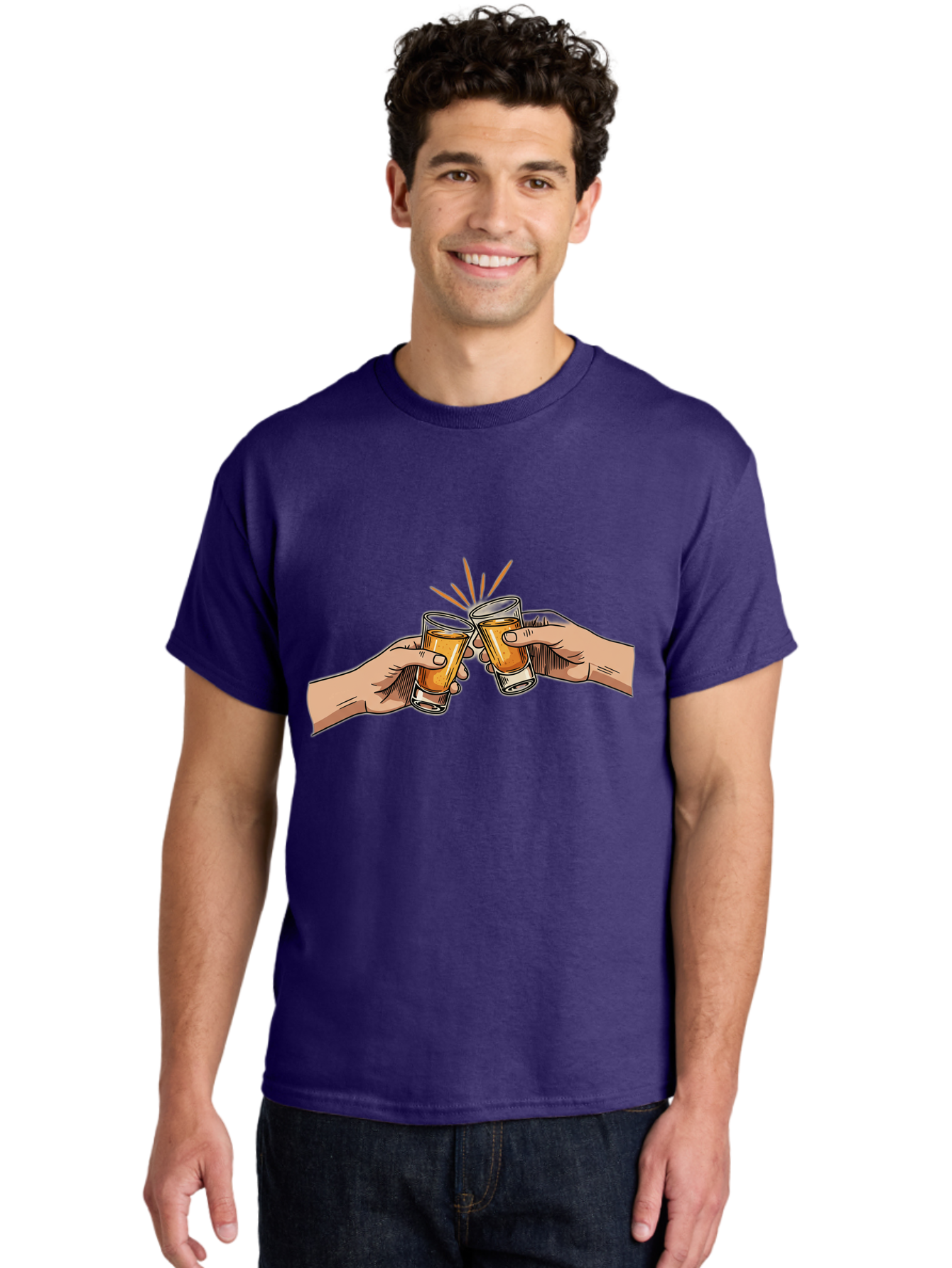 Cheers-3 Men'S Graphic Tee, 100% Cotton, Comfortable Casual Summer Wear, Machine Washable, Clinking Glasses, Beer Cheers, Toast Together, Celebratory Drinks, Friendship Bonding, Social Gathering, Adult Beverages Baa285
