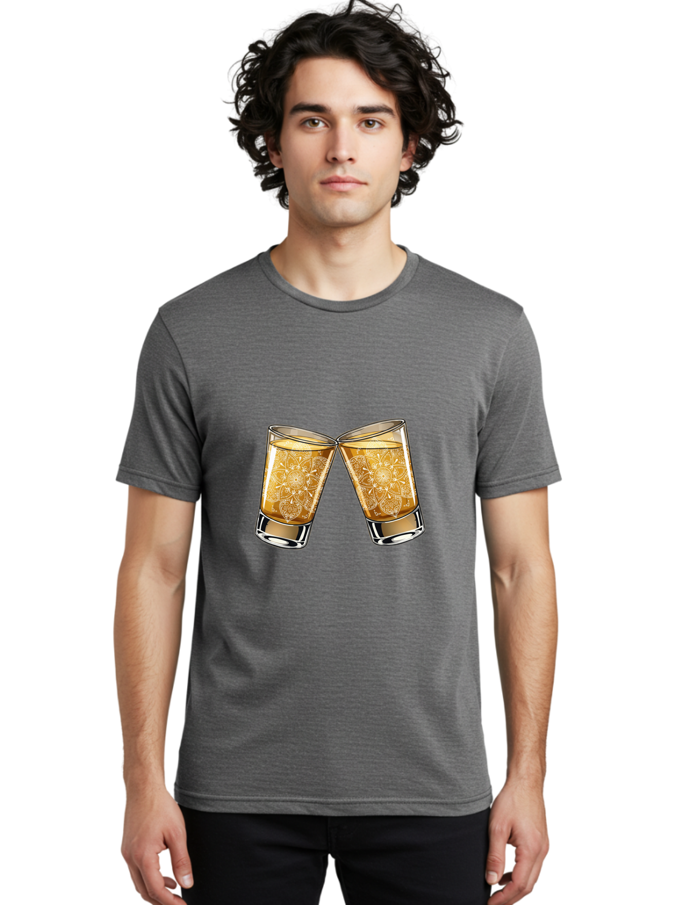 Cheers-4 Men'S Graphic Tee, 100% Cotton, Comfortable Casual Summer Wear, Machine Washable, Whiskey Glasses, Shot Glasses, Cheers Toast, Celebration Drink, Spirits, Luxury Glassware, Ornate Design, Festive Atmosphere, Party, Drink Together Baa286