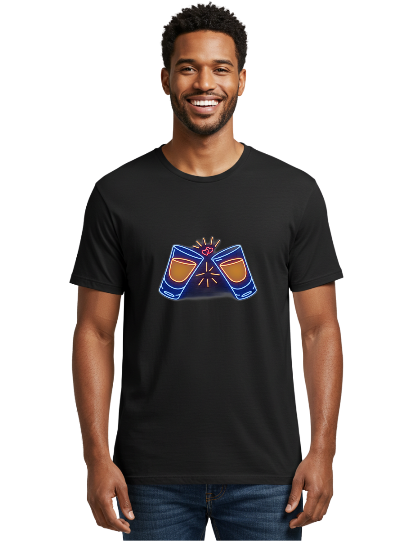 Cheers Men'S Graphic Tee, 100% Cotton, Comfortable Casual Summer Wear, Machine Washable, Cheersing Glasses, Toast, Love Heart, Celebration, Party, Friendship, Glasses Clinking, Festive Mood, Social Gathering Baa287
