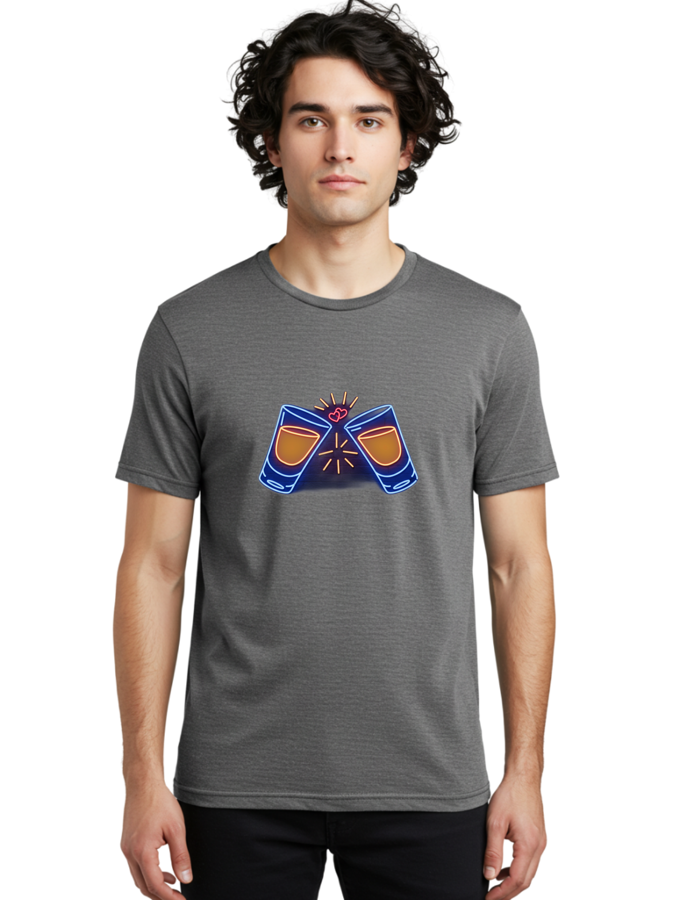 Cheers Men'S Graphic Tee, 100% Cotton, Comfortable Casual Summer Wear, Machine Washable, Cheersing Glasses, Toast, Love Heart, Celebration, Party, Friendship, Glasses Clinking, Festive Mood, Social Gathering Baa287