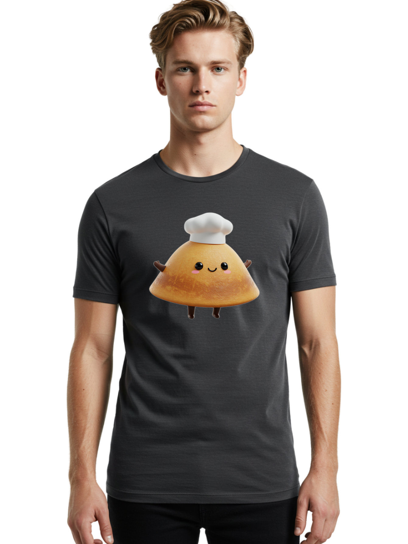 Chef-Hat-Mushroom Men'S Graphic Tee, 100% Cotton, Comfortable Casual Summer Wear, Machine Washable, Croissant Character, Chef Hat, Happy Face, Pink Blush, Smiling Mouth, Cute Pastry, Bakery Illustration, Cartoon Food, Animated Treat, Baa290