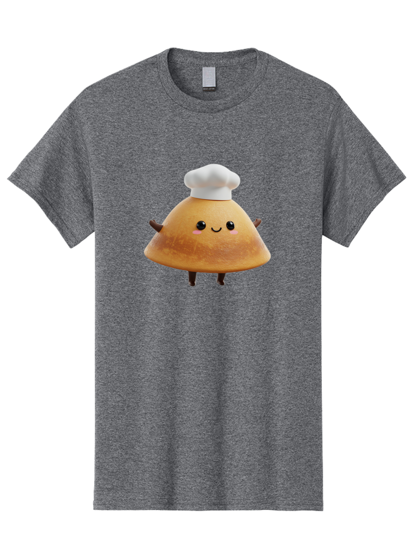 Chef-Hat-Mushroom Men'S Graphic Tee, 100% Cotton, Comfortable Casual Summer Wear, Machine Washable, Croissant Character, Chef Hat, Happy Face, Pink Blush, Smiling Mouth, Cute Pastry, Bakery Illustration, Cartoon Food, Animated Treat, Baa290