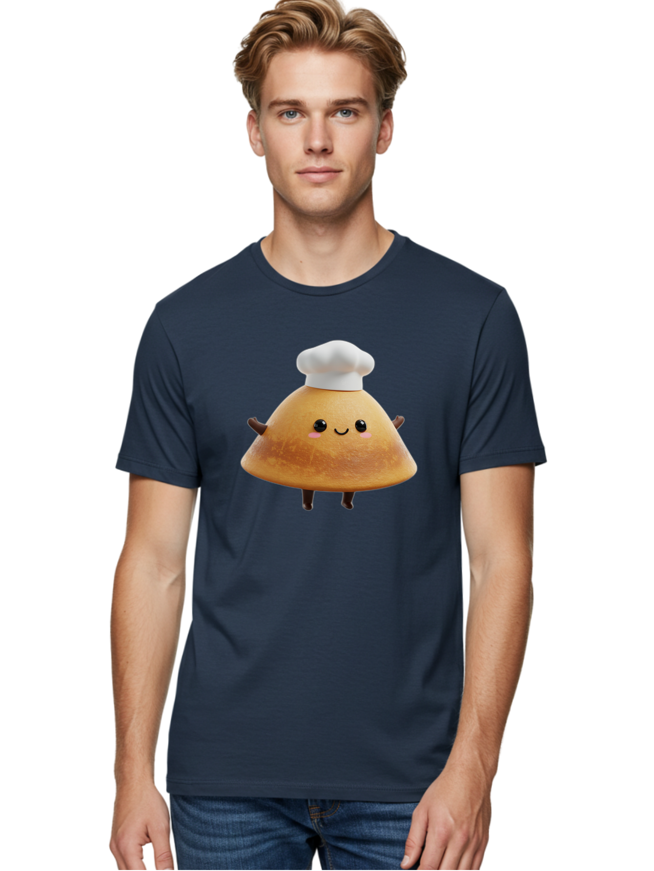 Chef-Hat-Mushroom Men'S Graphic Tee, 100% Cotton, Comfortable Casual Summer Wear, Machine Washable, Croissant Character, Chef Hat, Happy Face, Pink Blush, Smiling Mouth, Cute Pastry, Bakery Illustration, Cartoon Food, Animated Treat, Baa290