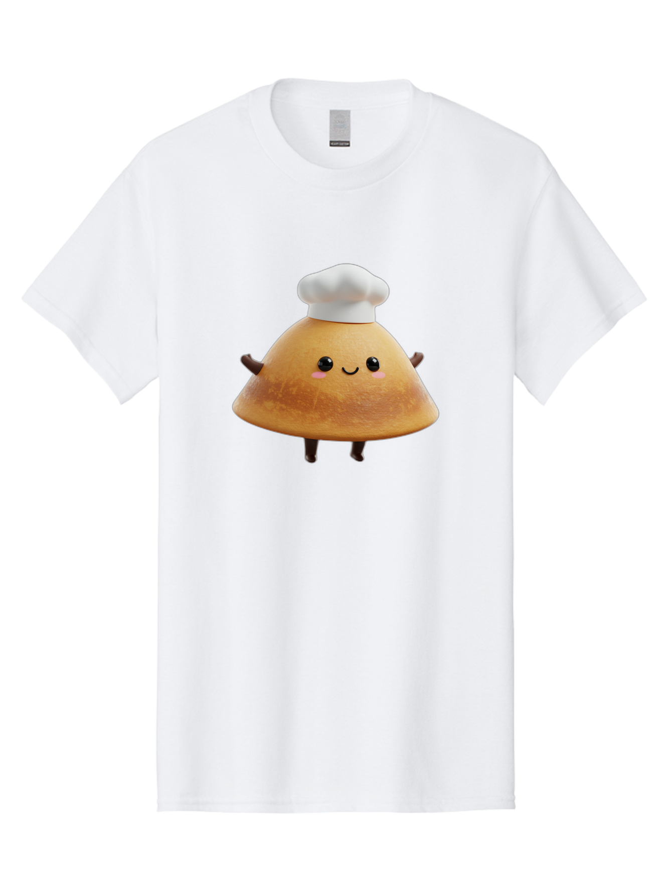 Chef-Hat-Mushroom Men'S Graphic Tee, 100% Cotton, Comfortable Casual Summer Wear, Machine Washable, Croissant Character, Chef Hat, Happy Face, Pink Blush, Smiling Mouth, Cute Pastry, Bakery Illustration, Cartoon Food, Animated Treat, Baa290