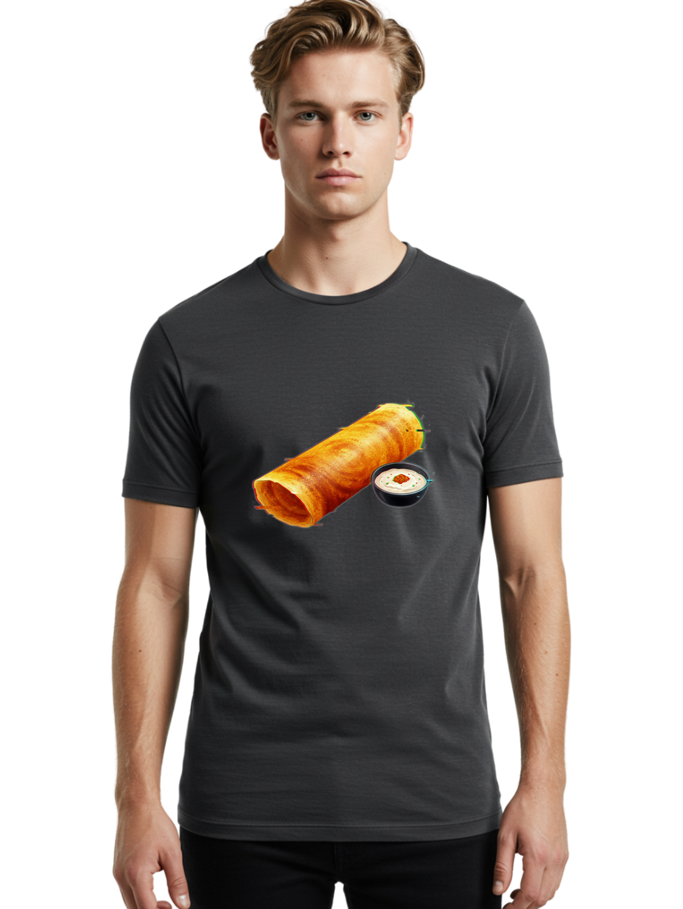 Chicken-Roll Men'S Graphic Tee, 100% Cotton, Comfortable Casual Summer Wear, Machine Washable, Masala Dosa, South Indian Cuisine, Dosa With Chutney, Indian Breakfast, Street Food, Traditional Recipe, Dosa Roll, Chutney Bowl, Crispy Dosa, Baa291