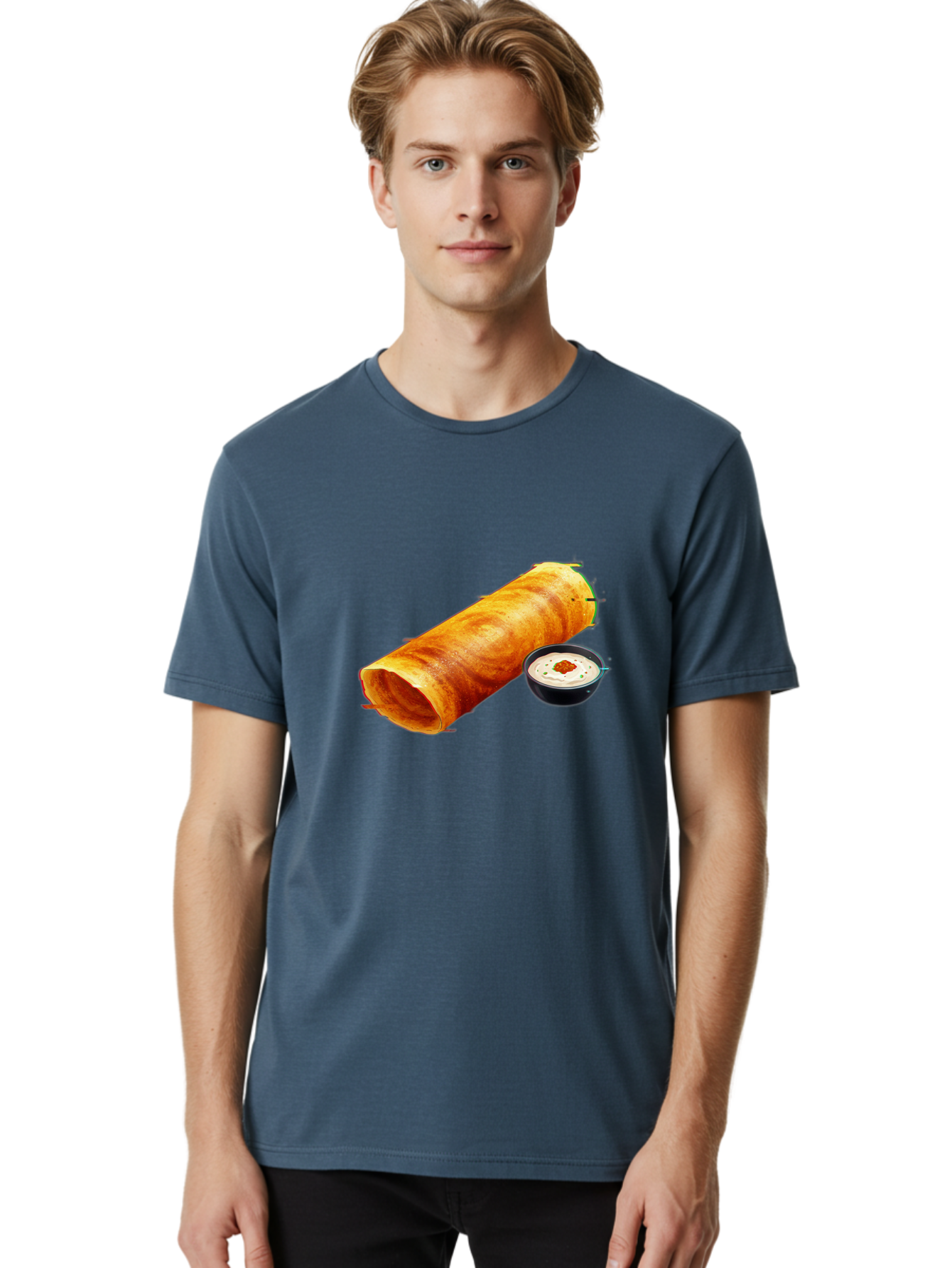 Chicken-Roll Men'S Graphic Tee, 100% Cotton, Comfortable Casual Summer Wear, Machine Washable, Masala Dosa, South Indian Cuisine, Dosa With Chutney, Indian Breakfast, Street Food, Traditional Recipe, Dosa Roll, Chutney Bowl, Crispy Dosa, Baa291