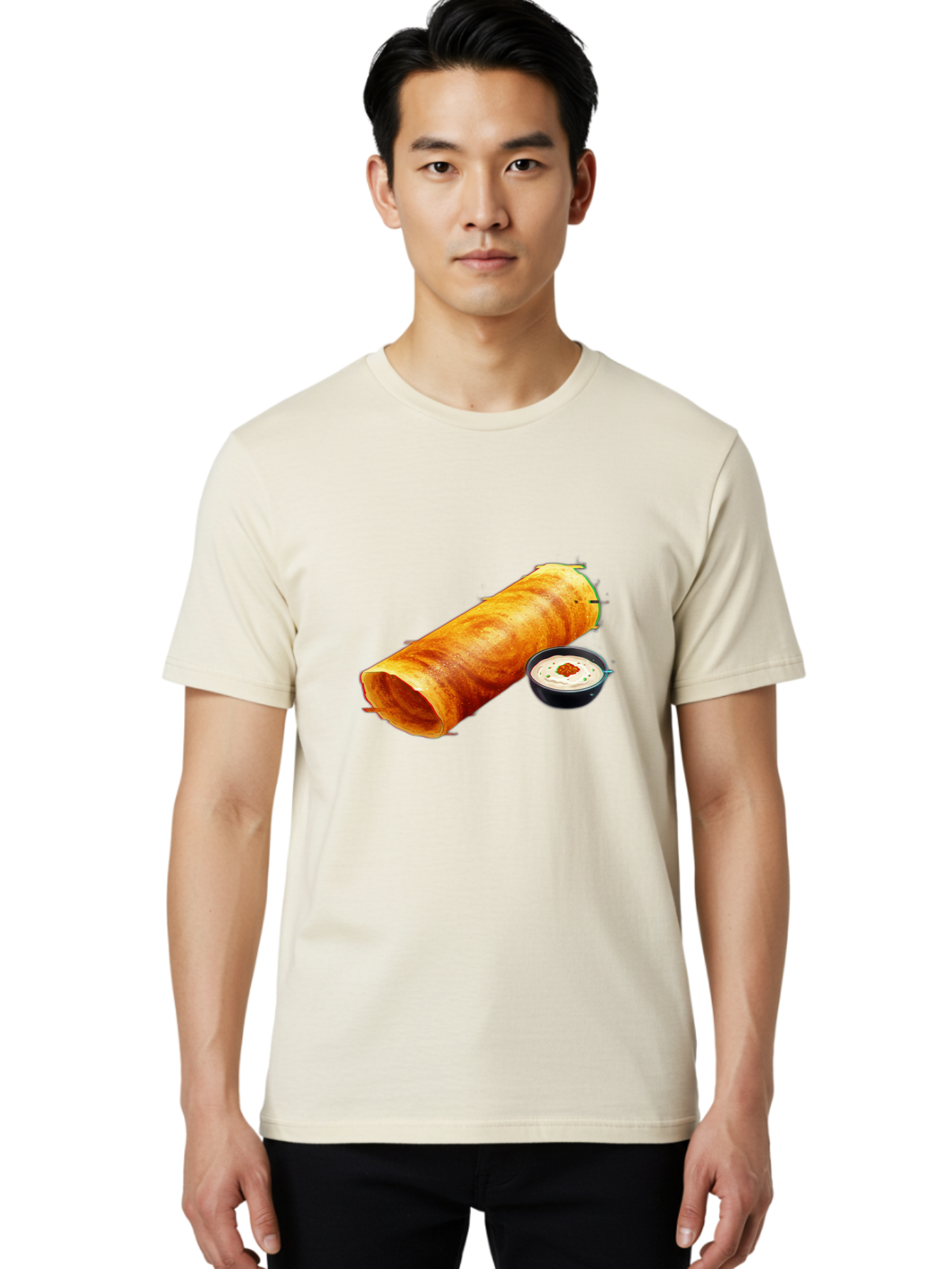 Chicken-Roll Men'S Graphic Tee, 100% Cotton, Comfortable Casual Summer Wear, Machine Washable, Masala Dosa, South Indian Cuisine, Dosa With Chutney, Indian Breakfast, Street Food, Traditional Recipe, Dosa Roll, Chutney Bowl, Crispy Dosa, Baa291