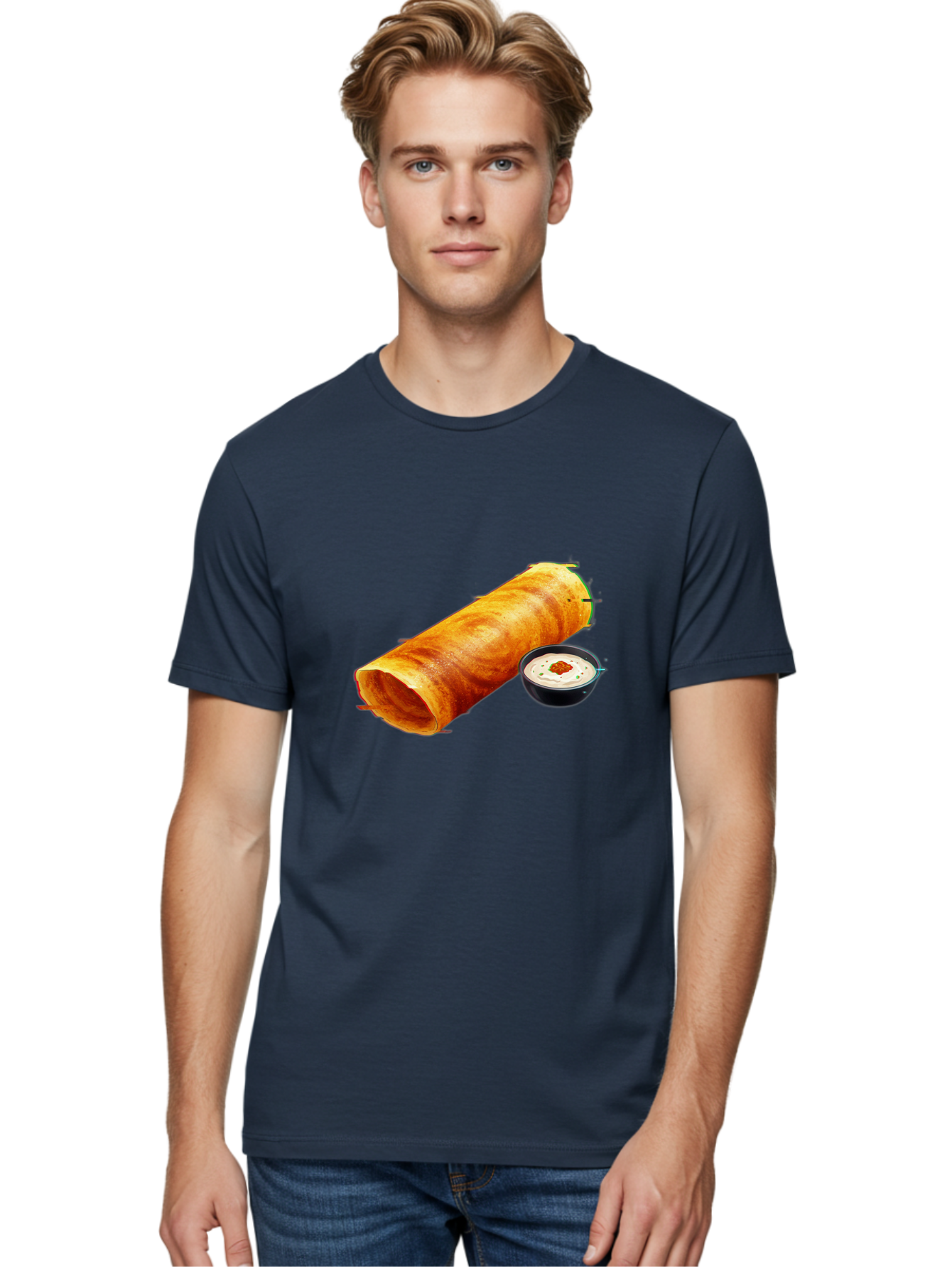 Chicken-Roll Men'S Graphic Tee, 100% Cotton, Comfortable Casual Summer Wear, Machine Washable, Masala Dosa, South Indian Cuisine, Dosa With Chutney, Indian Breakfast, Street Food, Traditional Recipe, Dosa Roll, Chutney Bowl, Crispy Dosa, Baa291