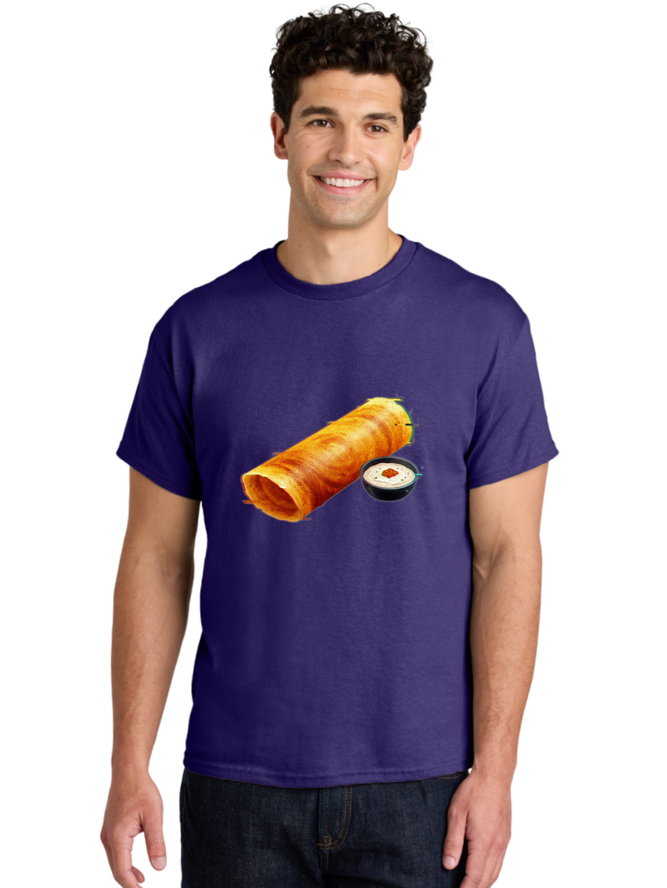 Chicken-Roll Men'S Graphic Tee, 100% Cotton, Comfortable Casual Summer Wear, Machine Washable, Masala Dosa, South Indian Cuisine, Dosa With Chutney, Indian Breakfast, Street Food, Traditional Recipe, Dosa Roll, Chutney Bowl, Crispy Dosa, Baa291