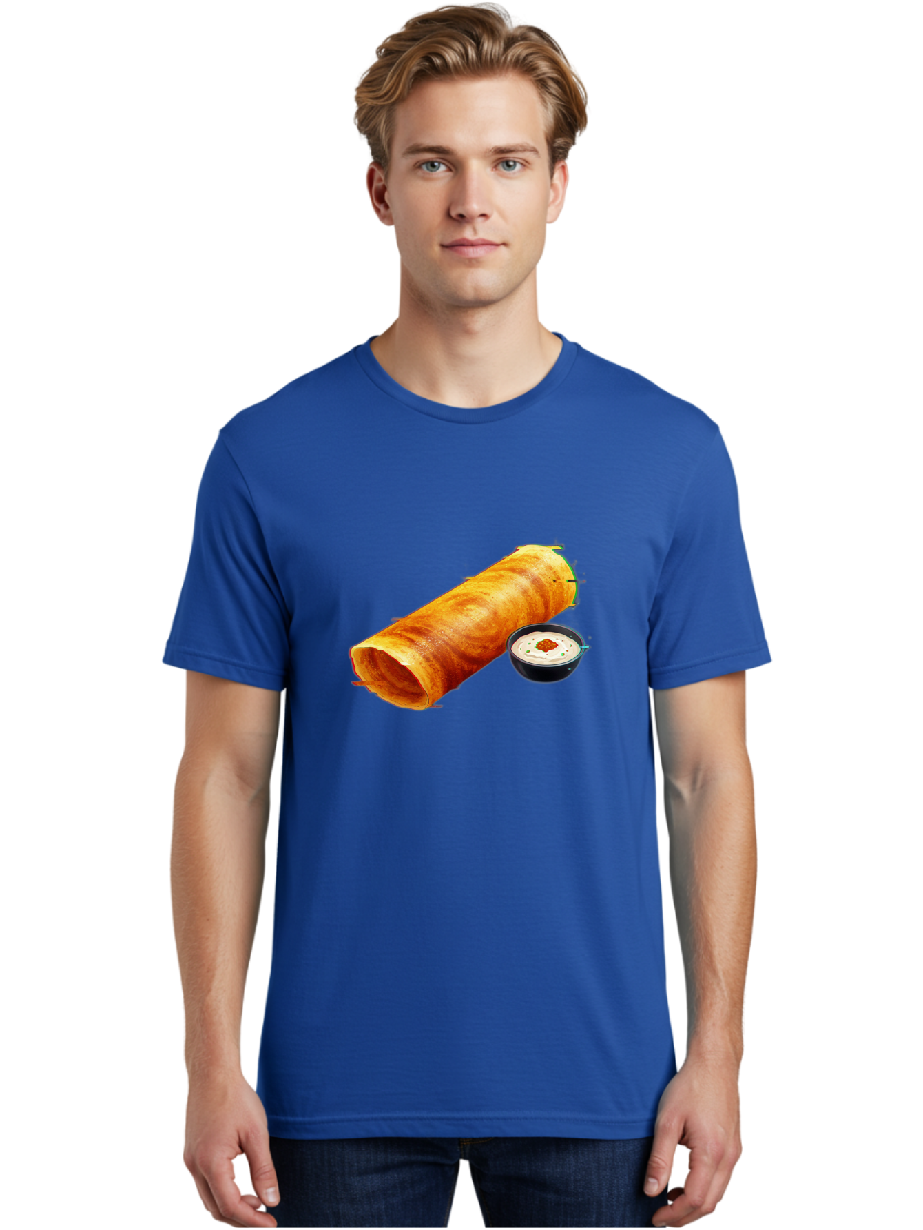 Chicken-Roll Men'S Graphic Tee, 100% Cotton, Comfortable Casual Summer Wear, Machine Washable, Masala Dosa, South Indian Cuisine, Dosa With Chutney, Indian Breakfast, Street Food, Traditional Recipe, Dosa Roll, Chutney Bowl, Crispy Dosa, Baa291