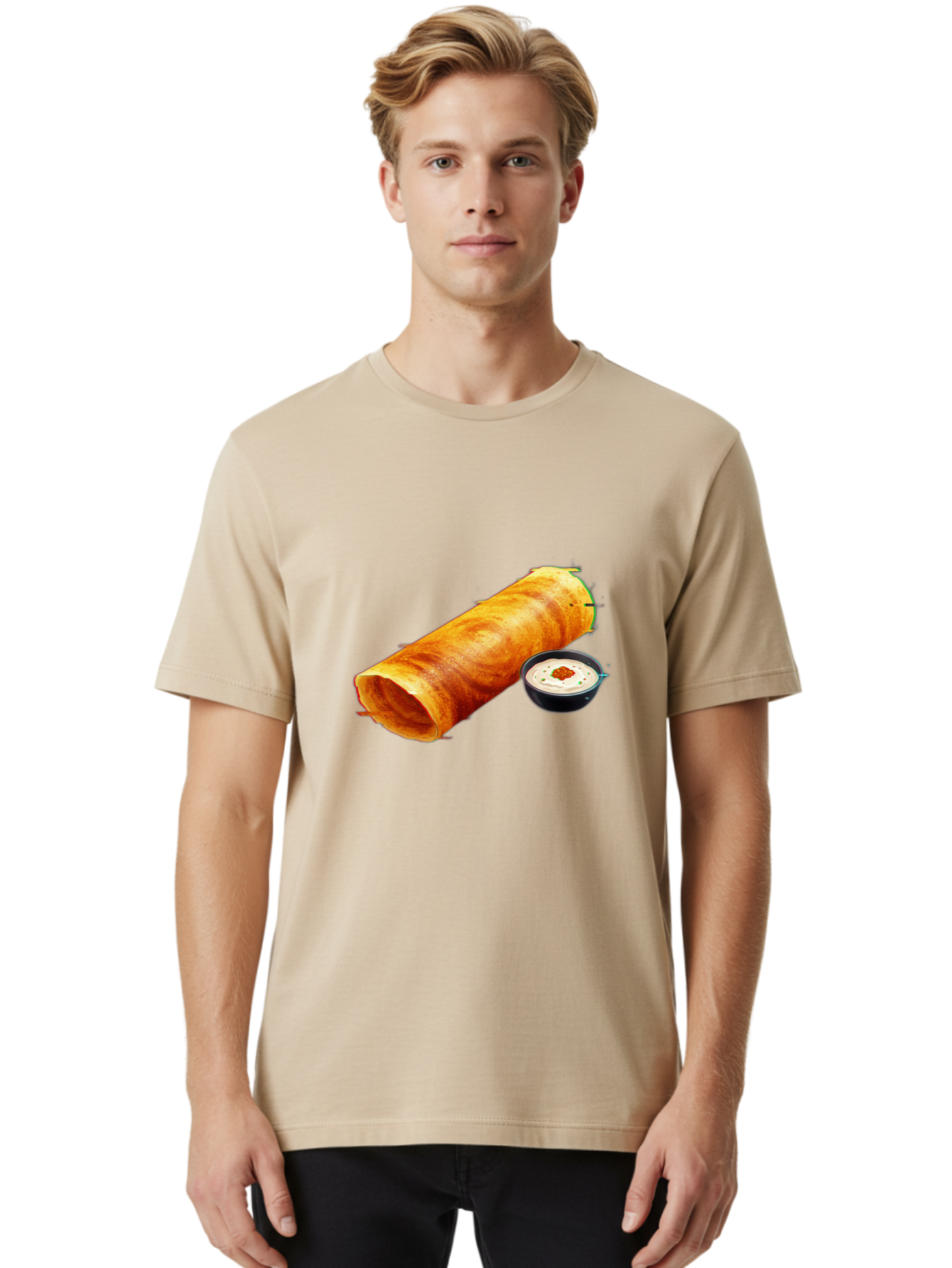Chicken-Roll Men'S Graphic Tee, 100% Cotton, Comfortable Casual Summer Wear, Machine Washable, Masala Dosa, South Indian Cuisine, Dosa With Chutney, Indian Breakfast, Street Food, Traditional Recipe, Dosa Roll, Chutney Bowl, Crispy Dosa, Baa291