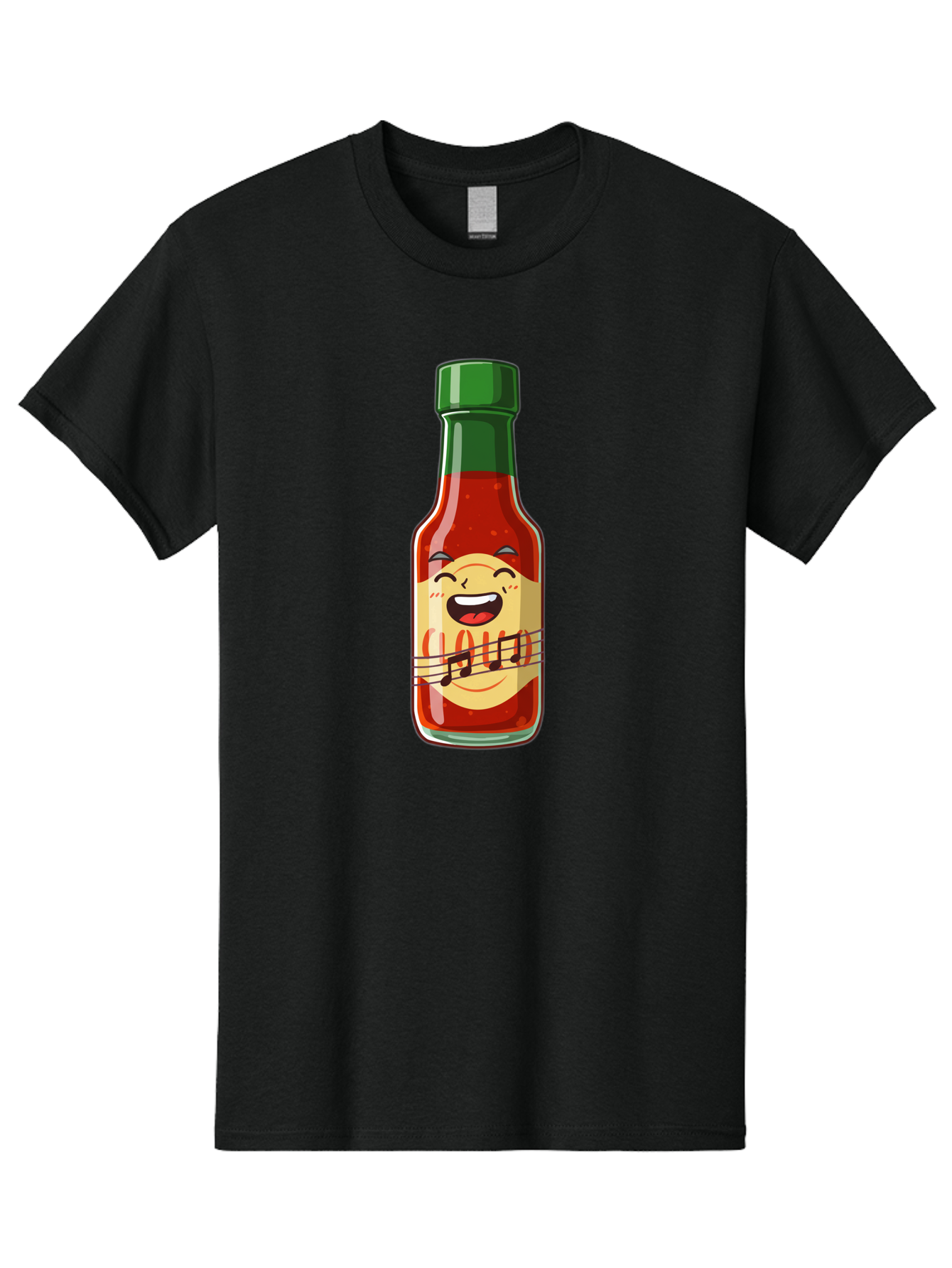 Chili-Sauce-Bottle Men'S Graphic Tee, 100% Cotton, Comfortable Casual Summer Wear, Machine Washable, Hot Sauce Bottle, Spicy Condiment, Cartoon Character, Laughing Face, Tabasco Sauce, Flavorful Food, Hot Pepper Sauce, Culinary Delight Baa292