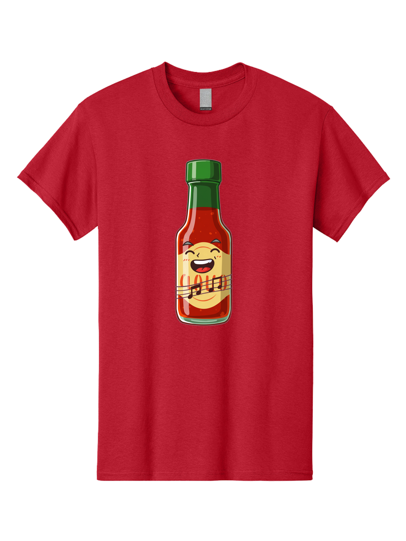 Chili-Sauce-Bottle Men'S Graphic Tee, 100% Cotton, Comfortable Casual Summer Wear, Machine Washable, Hot Sauce Bottle, Spicy Condiment, Cartoon Character, Laughing Face, Tabasco Sauce, Flavorful Food, Hot Pepper Sauce, Culinary Delight Baa292