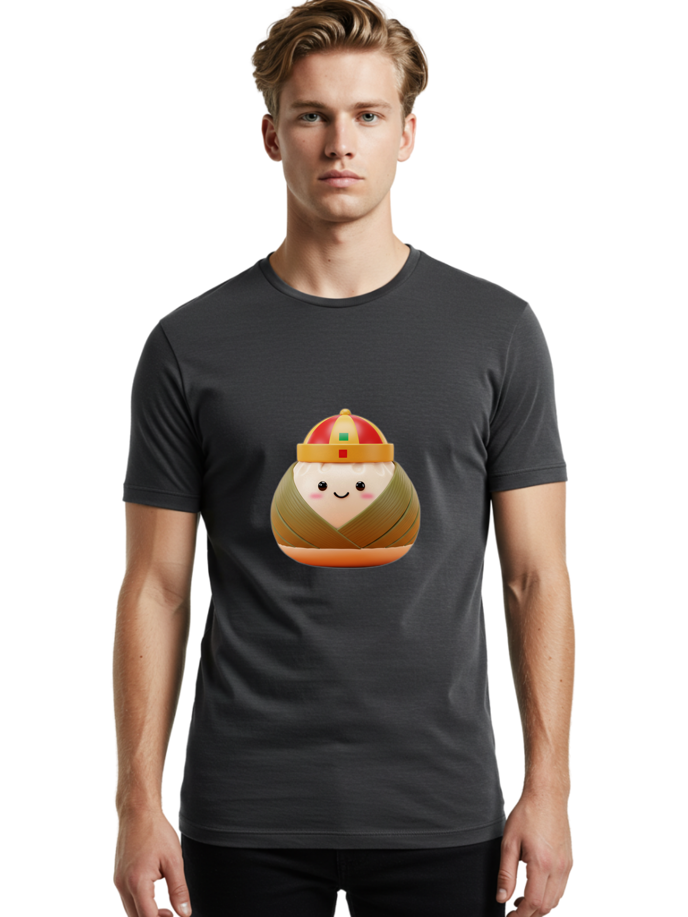 Chinese-Dumpling Men'S Graphic Tee, 100% Cotton, Comfortable Casual Summer Wear, Machine Washable, Kawaii Sushi, Cartoon Food, Adorable Mascot, Japanese Cuisine, Smiling Face, Cute Character, Digital Illustration, Kawaii Culture, Manga Style, Baa293