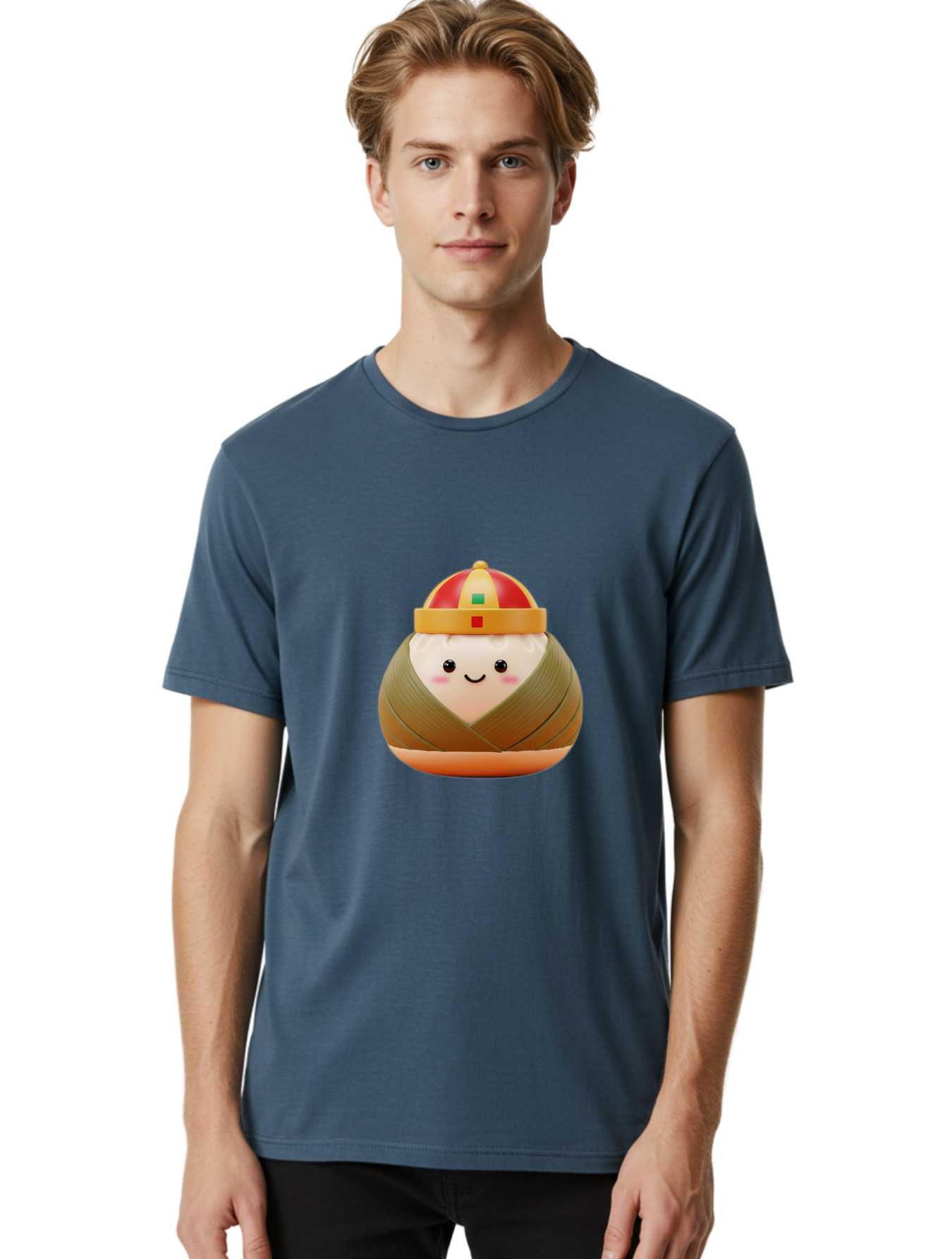 Chinese-Dumpling Men'S Graphic Tee, 100% Cotton, Comfortable Casual Summer Wear, Machine Washable, Kawaii Sushi, Cartoon Food, Adorable Mascot, Japanese Cuisine, Smiling Face, Cute Character, Digital Illustration, Kawaii Culture, Manga Style, Baa293